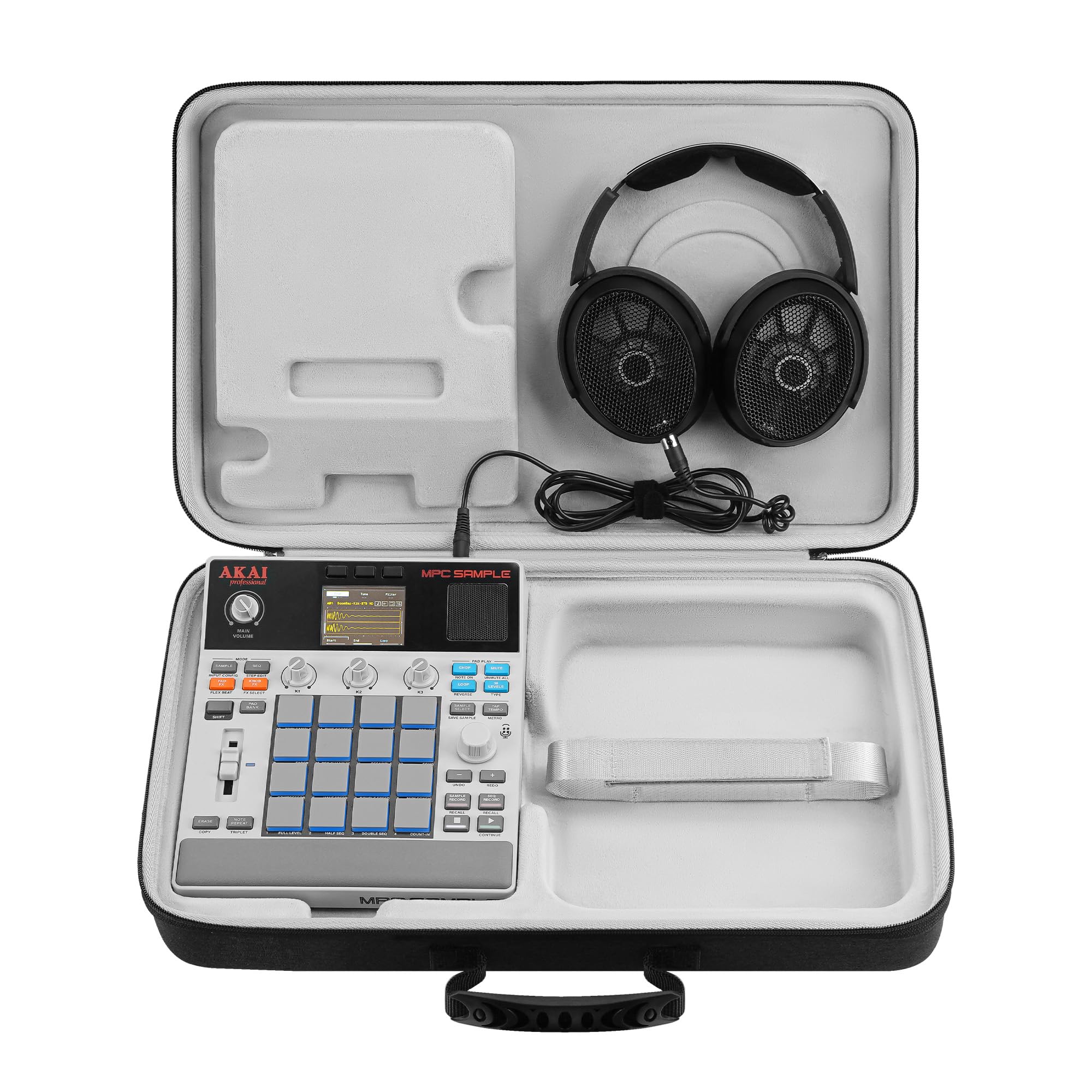 Geekria Hartschalen-Reisekoffer kompatibel mit Akai Professional MPC Sample, mit Kopfhörer-Aufbewahrung (schwenkbare Ohrmuscheln), Tragetasche für Audio-Sampler (Dunkelgrau)