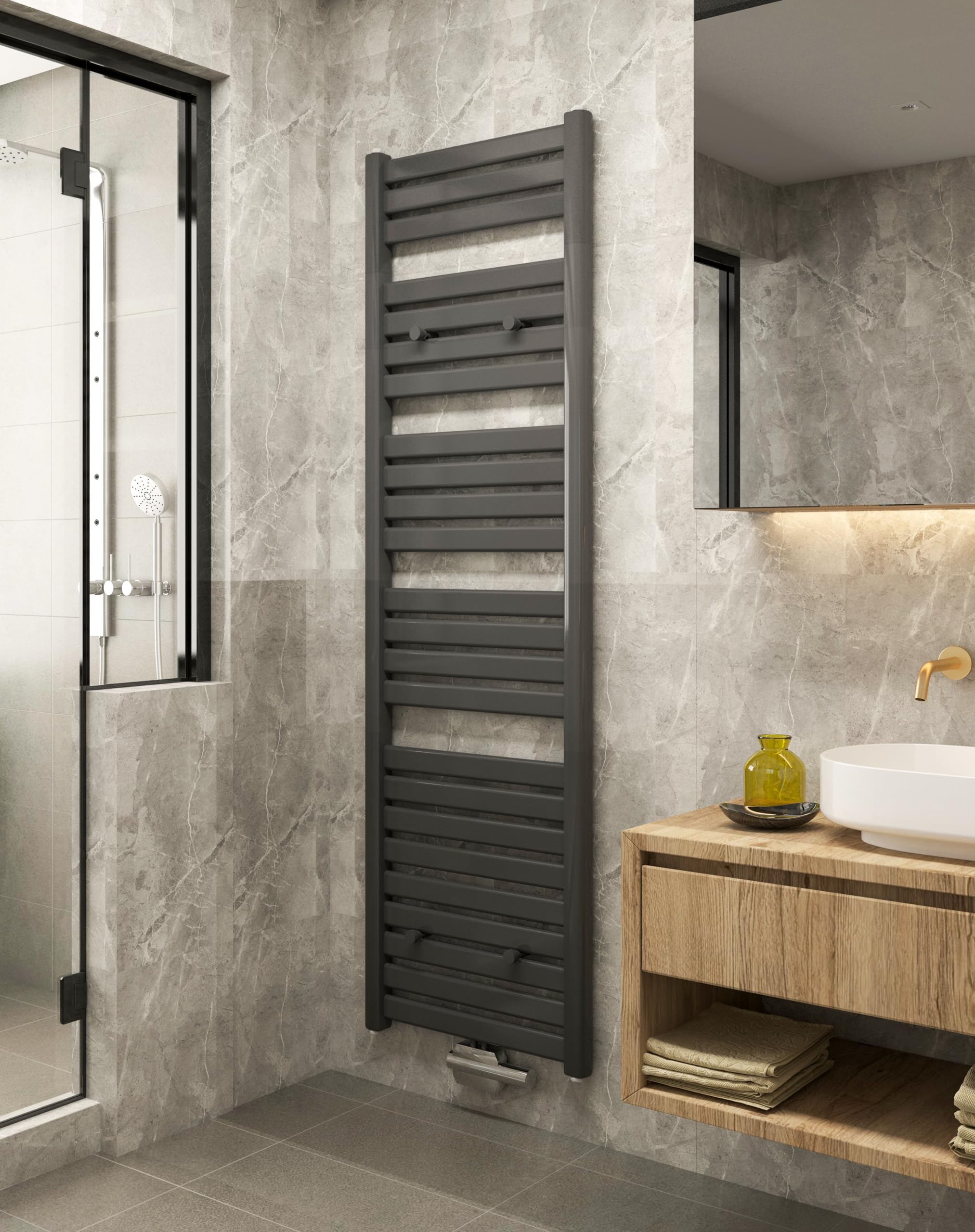 MC Heat - Radiador de baño (500 x 1600 mm, color antracita RAL 0716), para conexión central y lateral