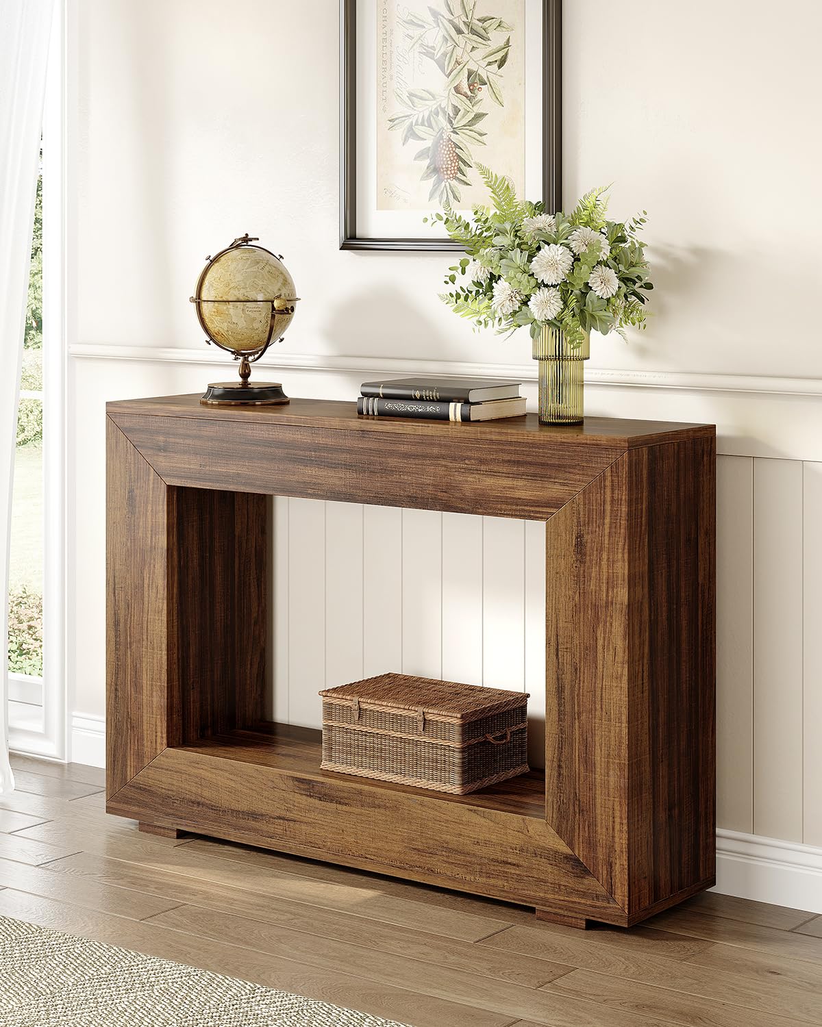 LITTLE TREE Tavolo consolle da 119 cm, divano con contenitore, mobili moderni da ingresso per corridoio, divano lungo e stretto, tavolo da ingresso per soggiorno, marrone