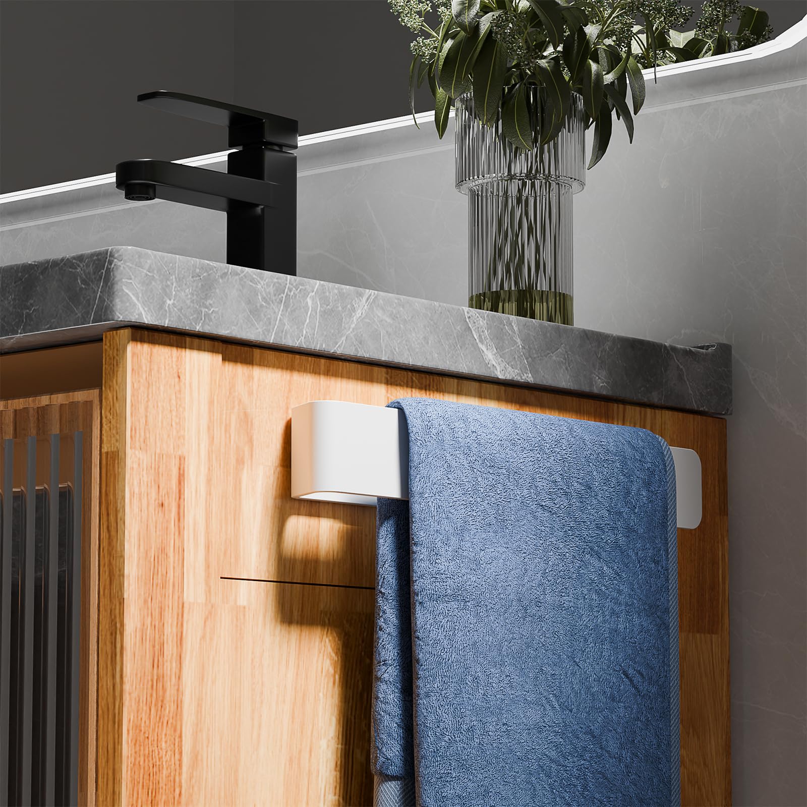 Aikzik Portasciugamani senza foratura, in alluminio, per bagno e cucina, bianco (32 cm)