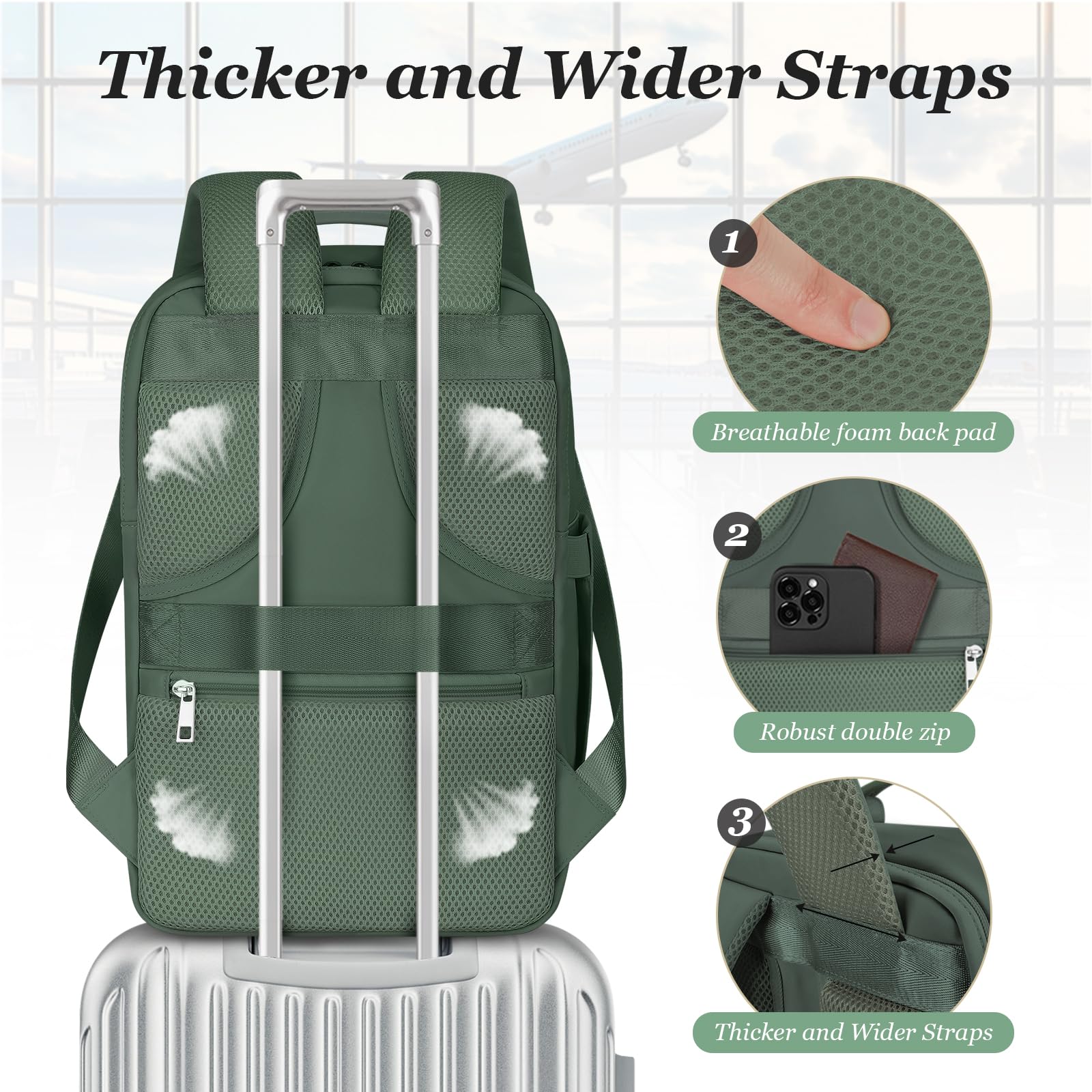 OTAHGK Borse da Cabina 40x20x25 per Ryanair Zaino da Viaggio Sotto il Sedile, Bagaglio a Mano Zaino da Cabina 20L, Zaino per Computer Portatile Piccola Borsa da Viaggio Zaino Travel Viaggio-Verde