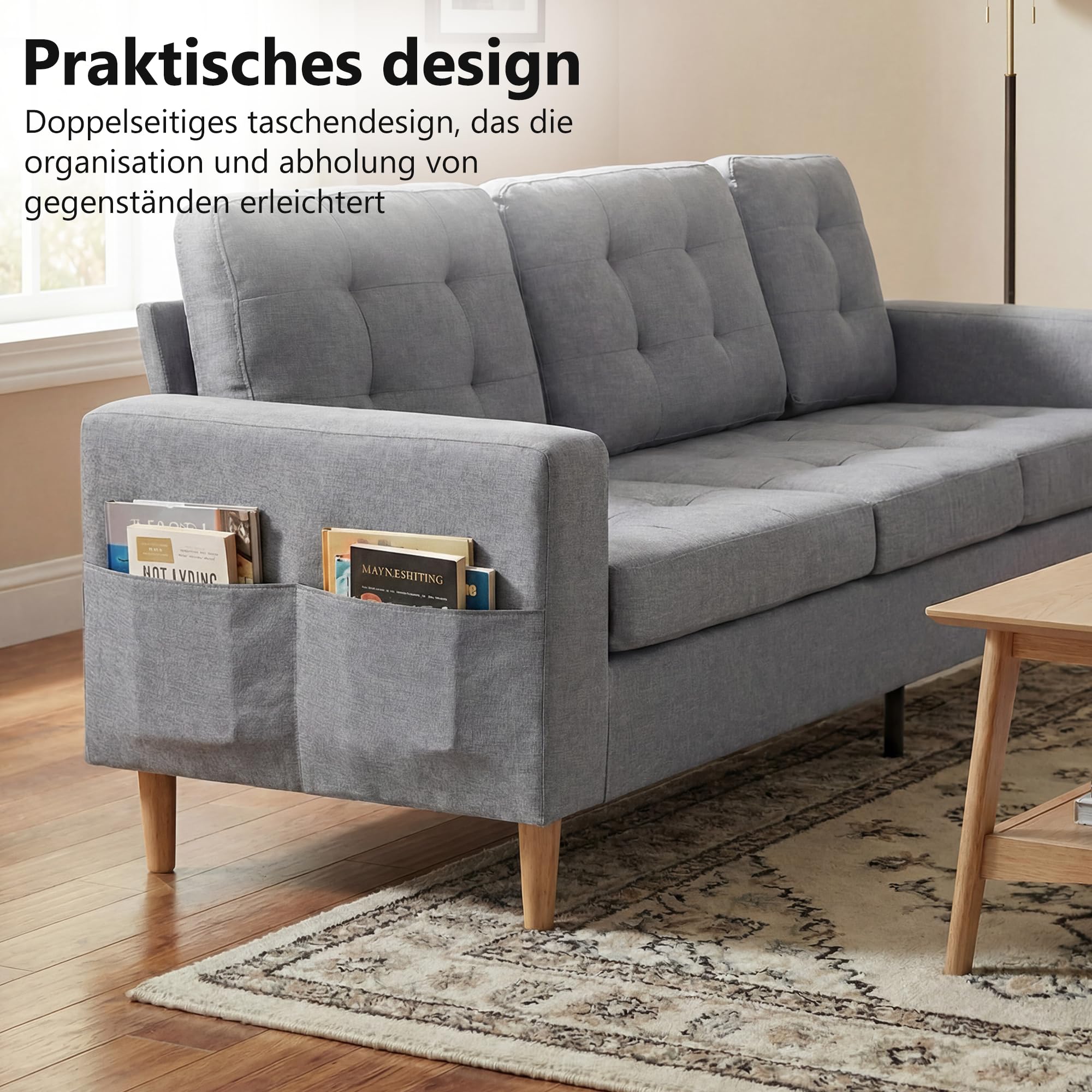 ROCSUMOO Sofa 3 Sitzer, 238cm 3 Seat Sofa, 3er Couch (Hellgrau)
