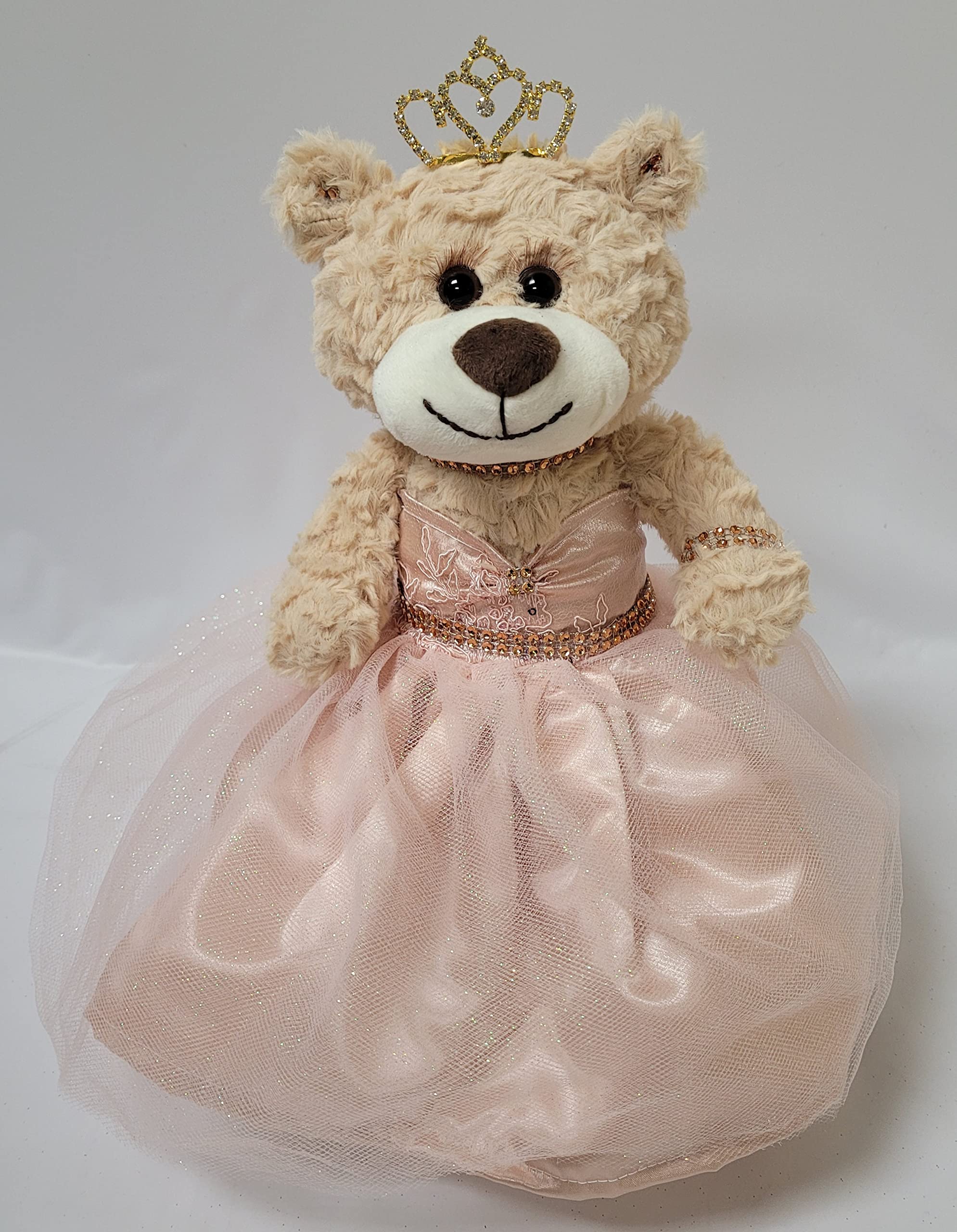 KINNEX 12" Quinceañera Teddy Bear Centerpiece With Embroidered 'Mis 15 Años' Dress (Rose Gold)