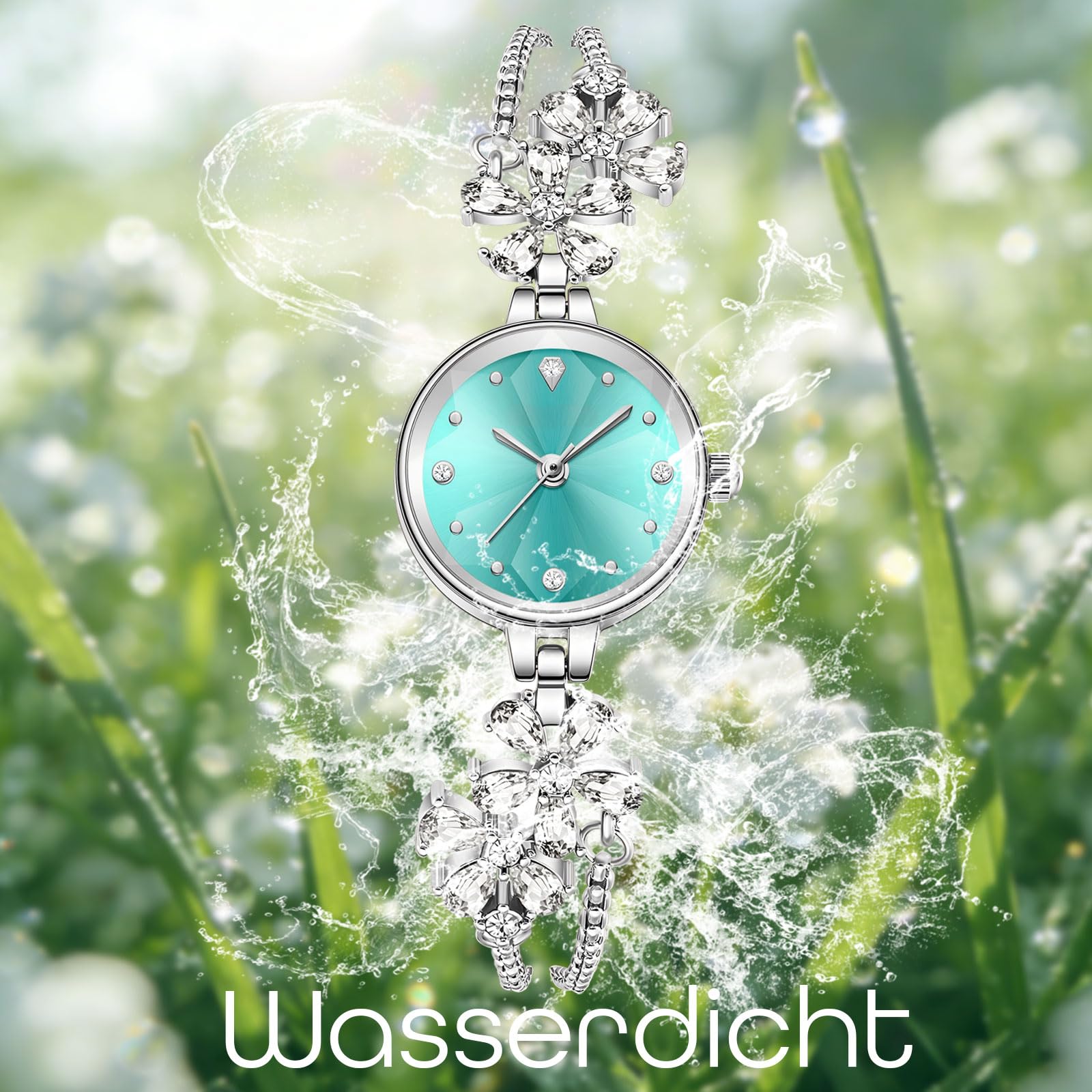 findtime Analoge Damenuhr Klein Schmal Quarzuhr Diamond Glizer Minilistische Exquisite Armreif Armband Uhr Damen Mädchen 3ATM Wasserdicht Elegant Luxus Design Silber Weiß