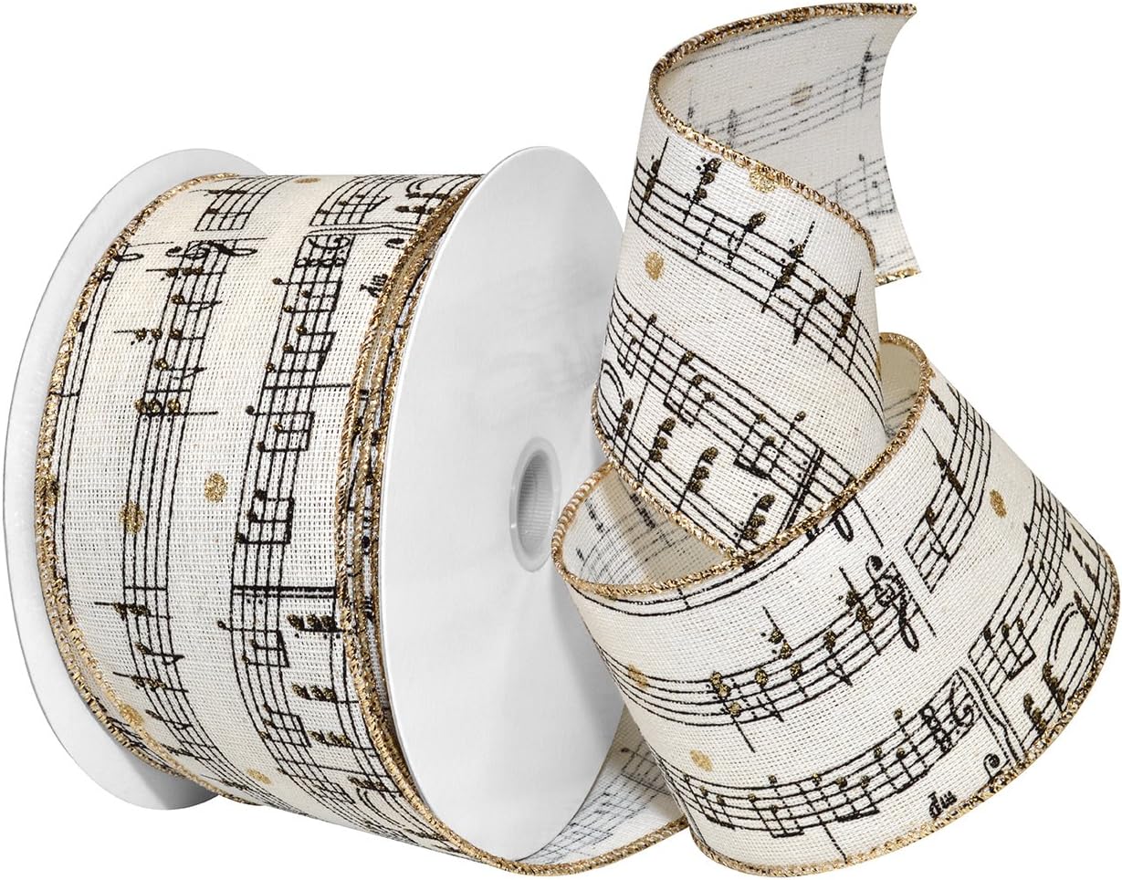 Morex Ribbon Wired Polyester Christmas/Holiday & Winter Themed Ribbon, 2.5" x 20 Yd, Melody (7715.60/20-815)