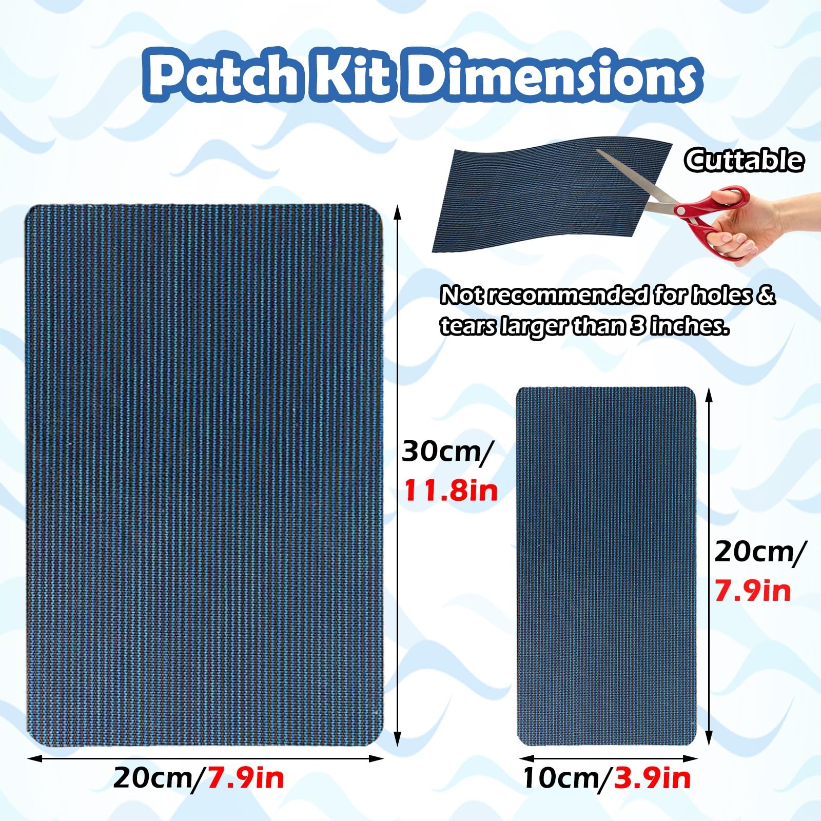 Kit de parches para cubiertas de piscina Parches grandes para cubiertas de piscinas Azul Kit de reparación de malla recortable para cubiertas de piscina redondas rectangulares con reverso adhesivo ( C