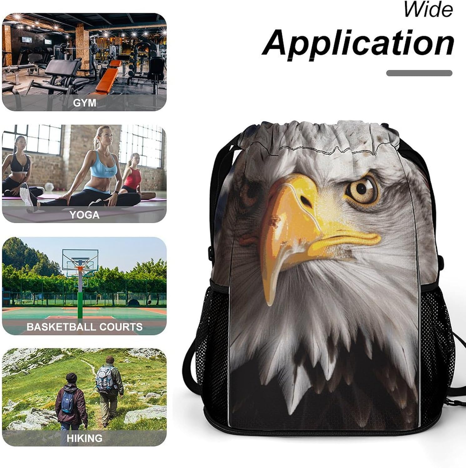 Sports Drawstring Backpack America Flag And Eagle Lightweight Backpack Dry And Wet Separation Large Capacity