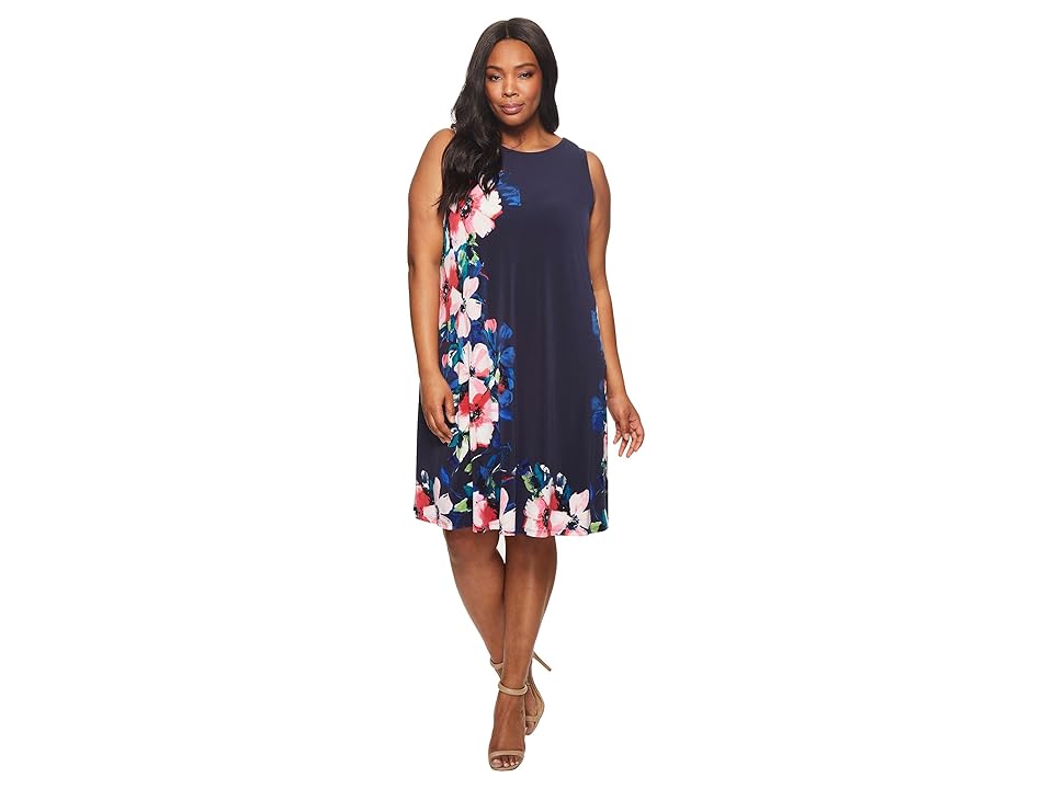 

LAUREN Ralph Lauren Plus Size Suzan Windell Floral Matte Jersey Dress (Lighthouse Navy/Pink/Multi) Women's Dress