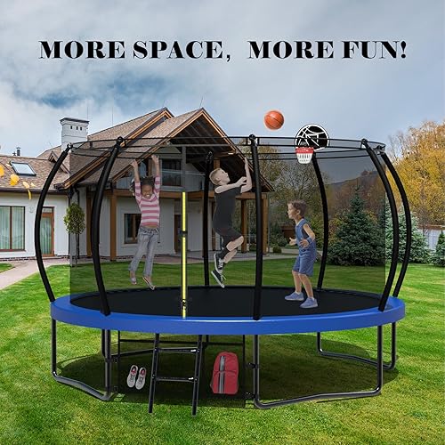 Miniatura 6 de Evedy Trampolín - Trampolín de 16, 15, 14, 12, 10, 8 pies para niños y adultos, entrenamiento familiar para saltar al aire libre, aprobado por ASTM,