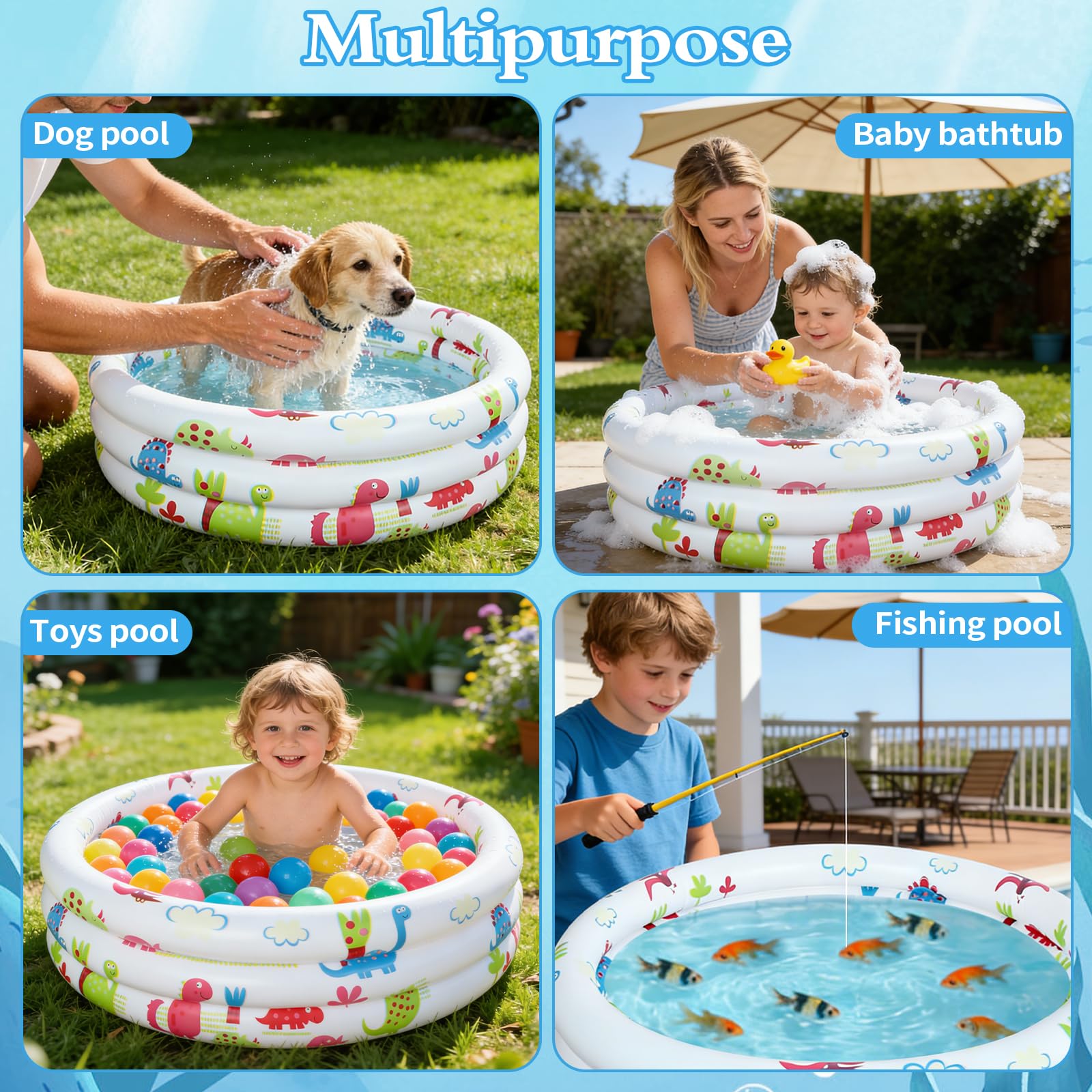Piscina Hinchable Infantil, Piscinas para Bebe, Piscina Inflable Niños, Piscina Redonda Hnchable 3 Anillos, Piscina Hinchable Pequeña de 90cm, para Jardín Interior al Aire Libre
