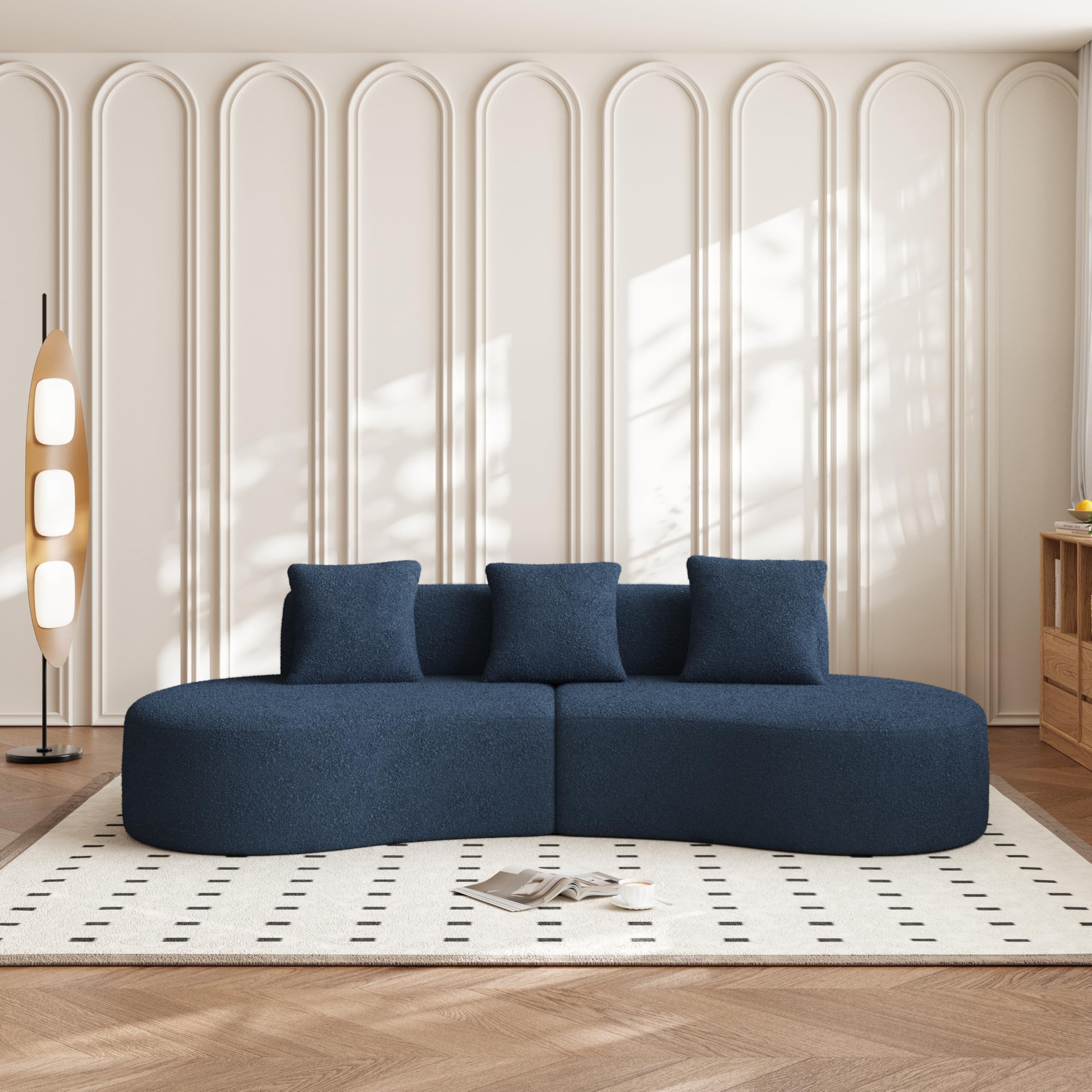 Sofá esquinero modular curvo moderno con función de dormir, sofá de 5 plazas, sofá tapizado, sofá sin caché con almohadas para salón, apartamento, decoración del hogar, fácil montaje