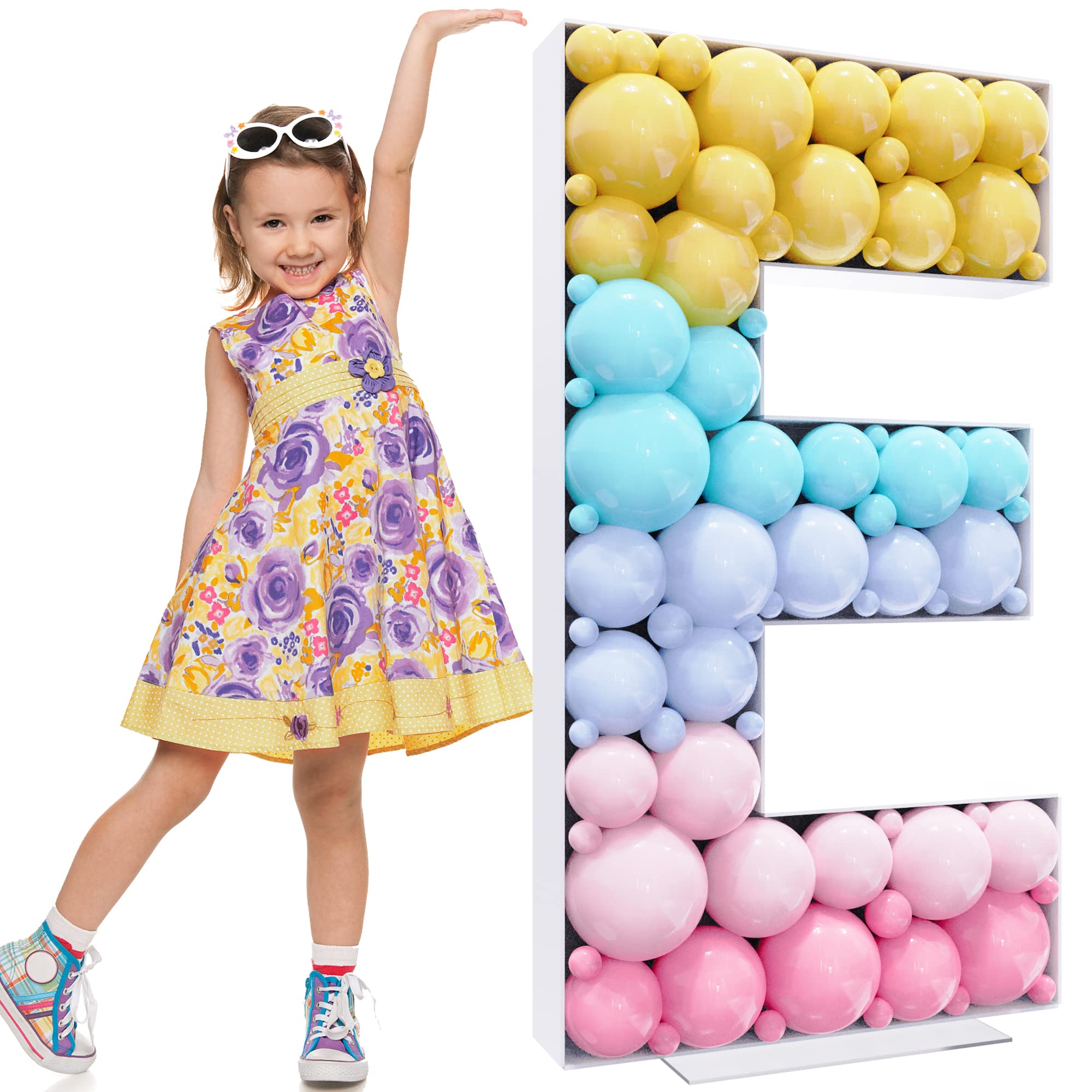 4FT Marquee Letters Mosaic Large Letters E Balloon Frame for Birthday Party Wedding Backdrop Decoration Anniversary Baby Shower Day Decor Pre-Cut Big Foam Board with Acrylic Plate Base