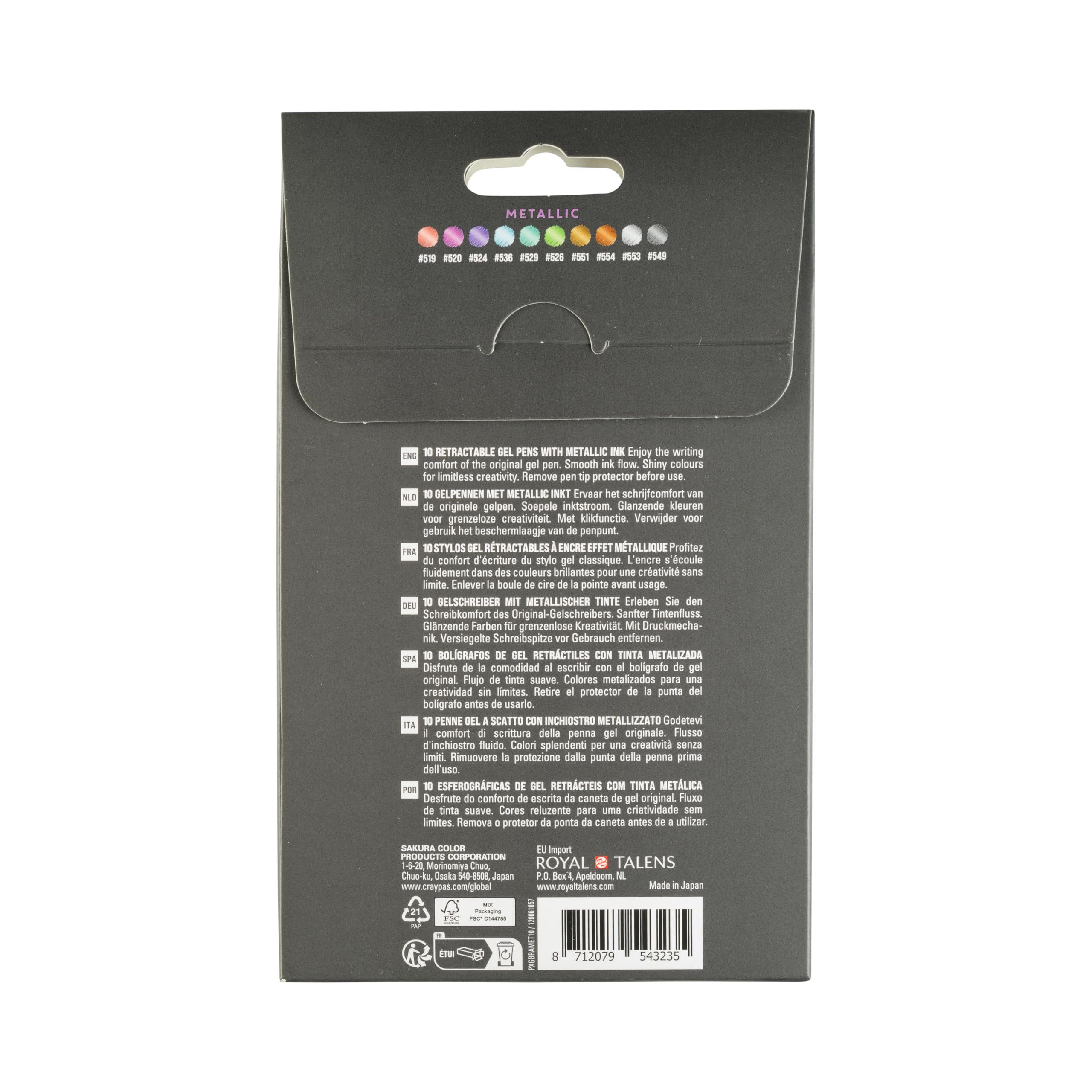 SAKURA Gelly Roll metallic bolígrafo gel con función clic, 10-set, fórmula única de tinta pigmentada, de secado rápido, ideal para escribir y dibujar