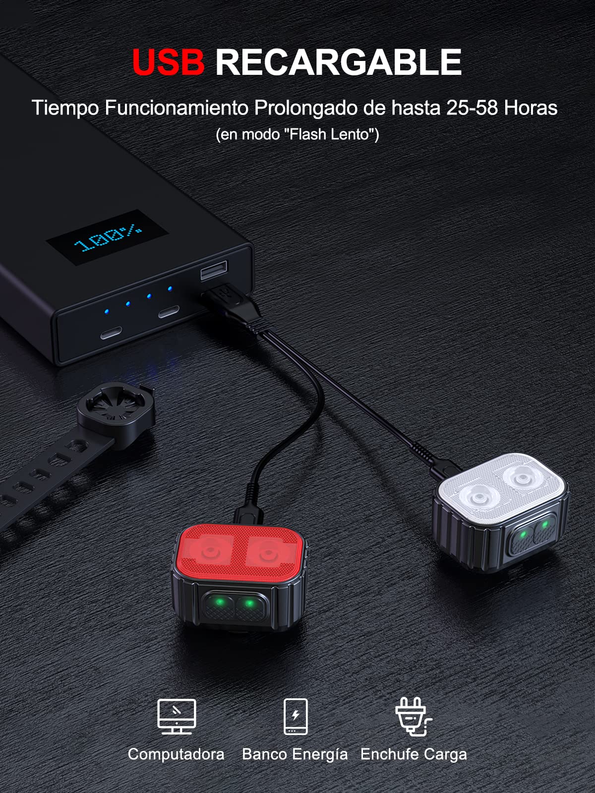 CIRYCASE Luz Bicicleta Potente LED, Luces Bicicleta Delantera y Trasera USB Recargable, 8+12 Iluminación Modos & IPX6 Impermeable Luz Bicicleta Delantera para Ciclismo de Montaña y Carretera