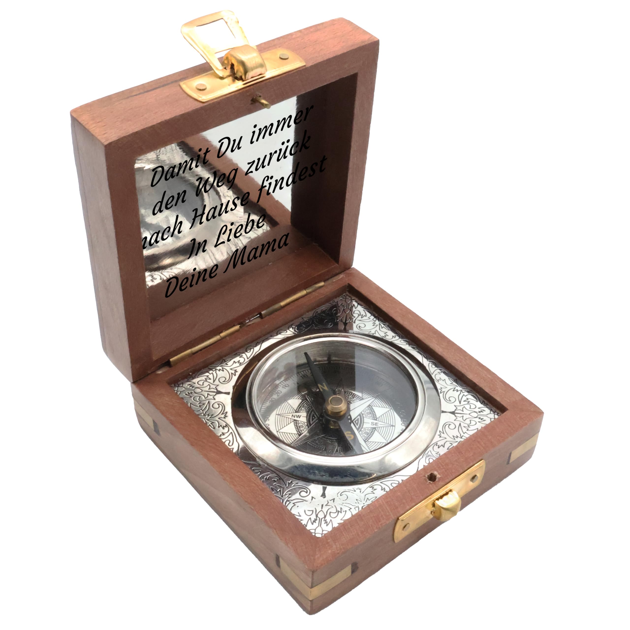 SonKo® Kompass mit Gravur Kompass personalisiert – Antik Optik nautischer funktionsfähige Maritime Deko aus Messing. Konfirmation Geschenk Kommunion