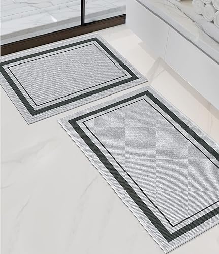 chakme Juego de 2 tapetes de baño ultrafinos de secado rápido, tapetes de baño absorbentes para baño, antideslizantes, lavables a máquina (gris