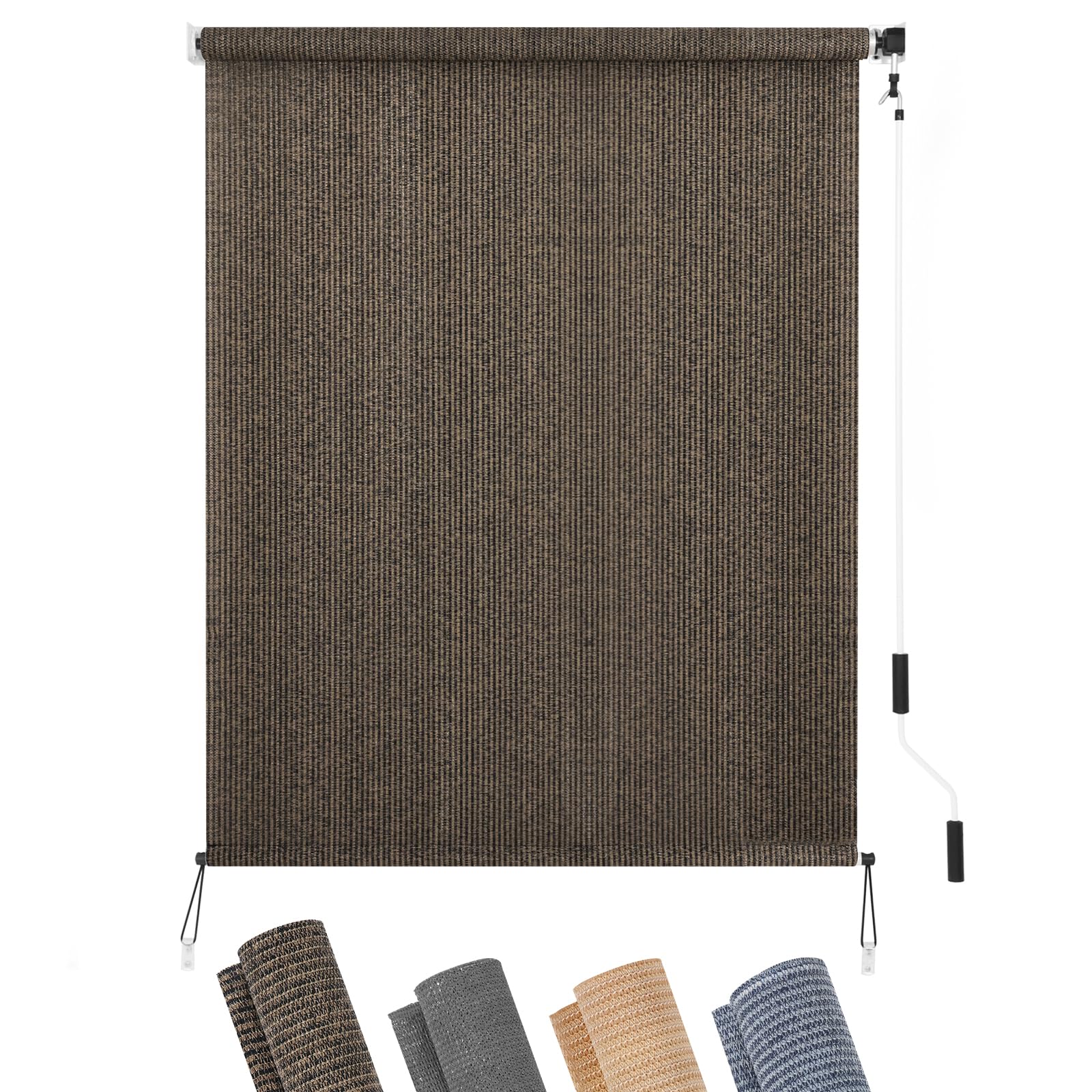 Photo 1 of KELIXU Patio Shades Roll Up Outdoor Blind, 4' W x 6' H Cordless Sun Shade Privacy Screen with 90% UV Protection Exterior Roller Shade Cloth for Porch Pergola Backyard Windows Balcony, Mocha