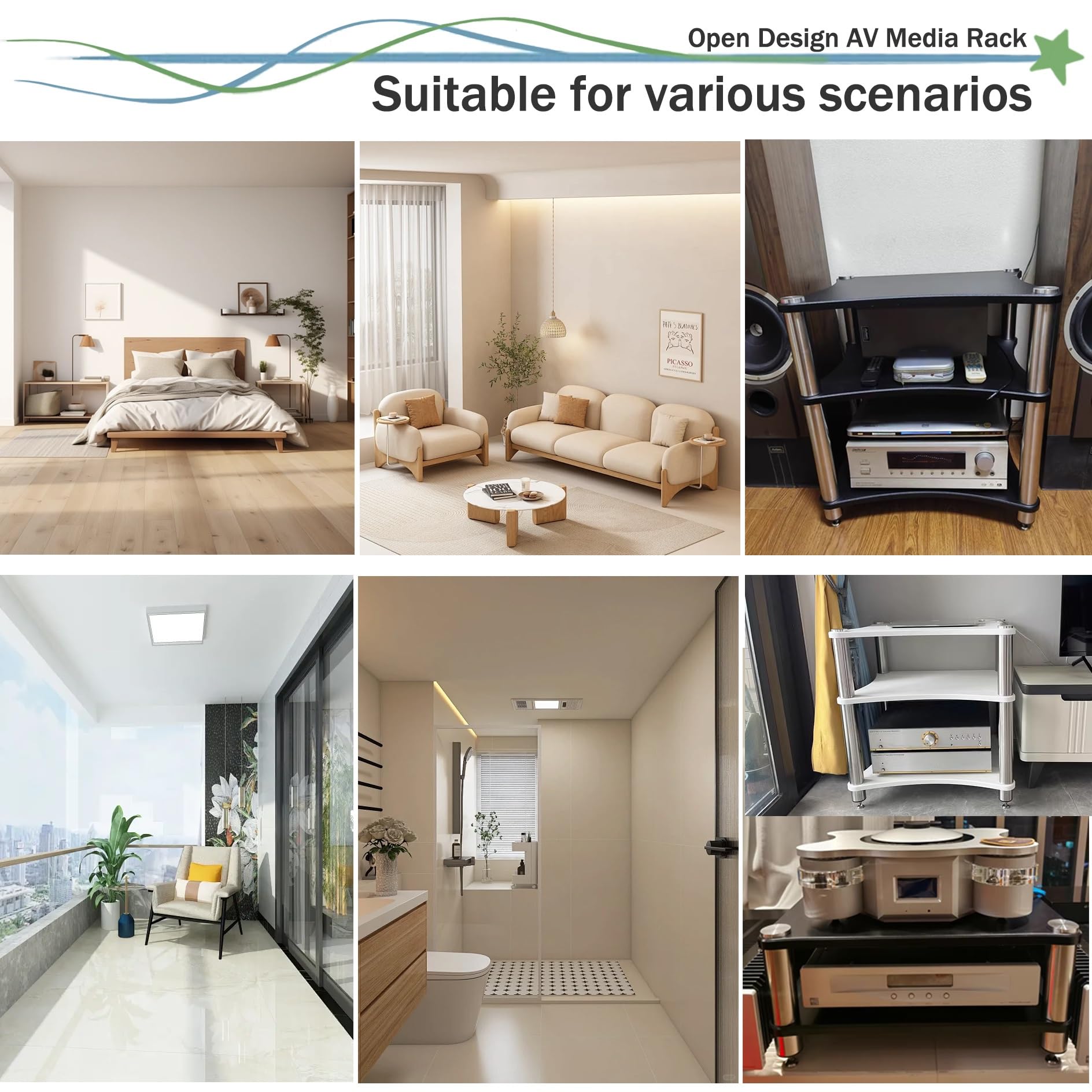 Mobile Porta TV/Video a 4 Ripiani in Legno - Mensola angolare per Giradischi, impianto Hi-Fi, Console per Dvd, Console di Gioco e Router - Perfetto per Home Studio e Sala Giochi.