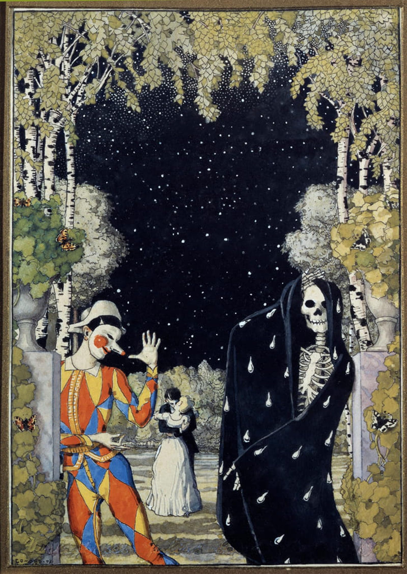 ARTXLXXBN Famous Painting Art Wall Decor Abstract Art Picture Harlequin and Death Work by Konstantin Andreevic Somov Animal Pictures for Home Decor 60x90cm