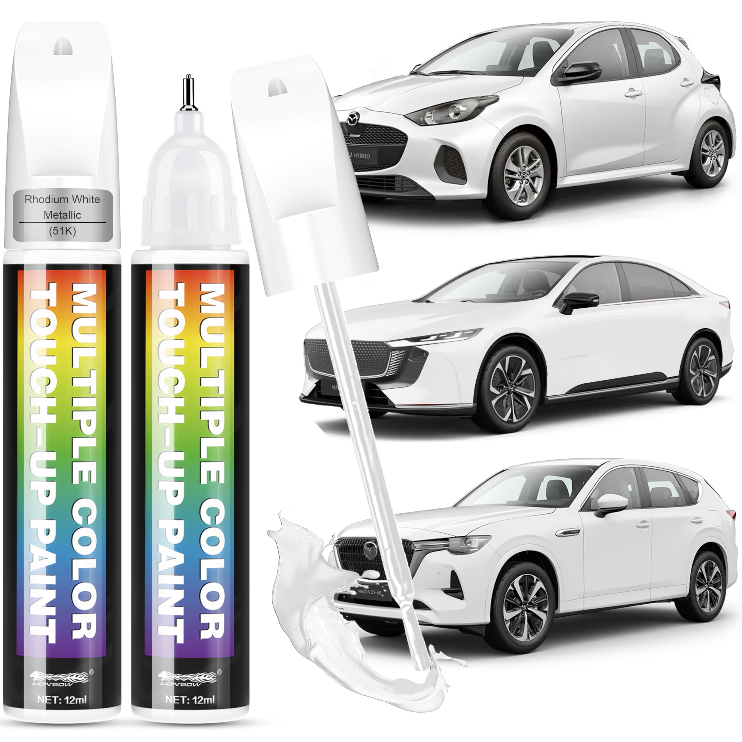 Photo 1 of [2-PACK] for Mazda Touch Up Paint[Rhodium White Metallic(51K)]-OEM-Equivalent, Fast-Drying Formula, Eco-Friendly Scratch Repair Kit for Deep Scratches