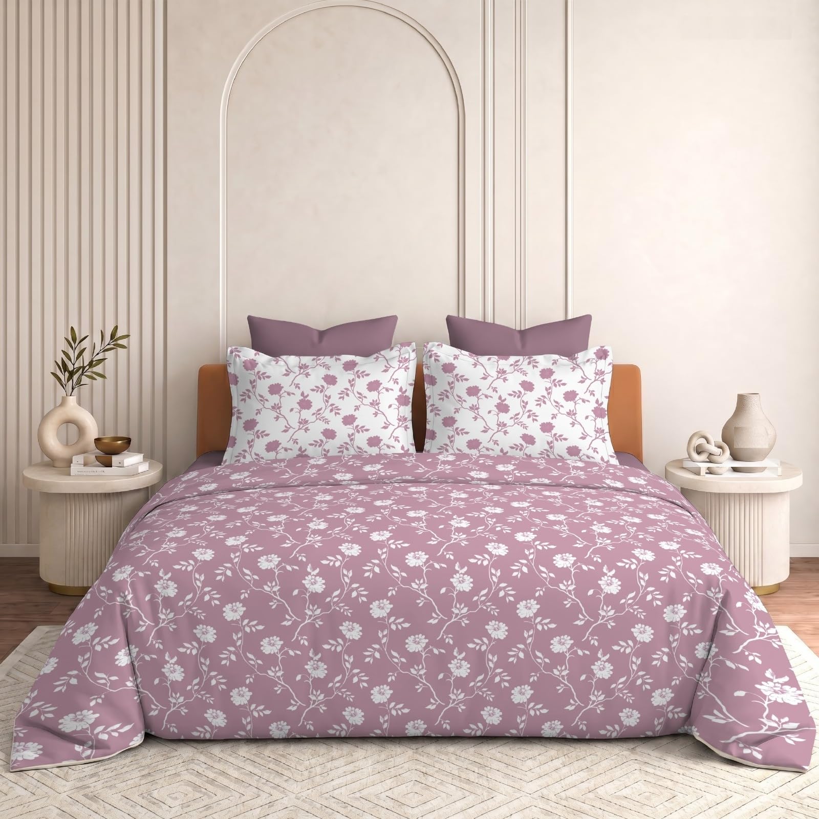 100% Cotton 210 TC Bedsheet with 2 Coordinated Pillow Covers | Soft Pastel & Dusty Shades | Breathable Double/King Bed Sheet-image-16