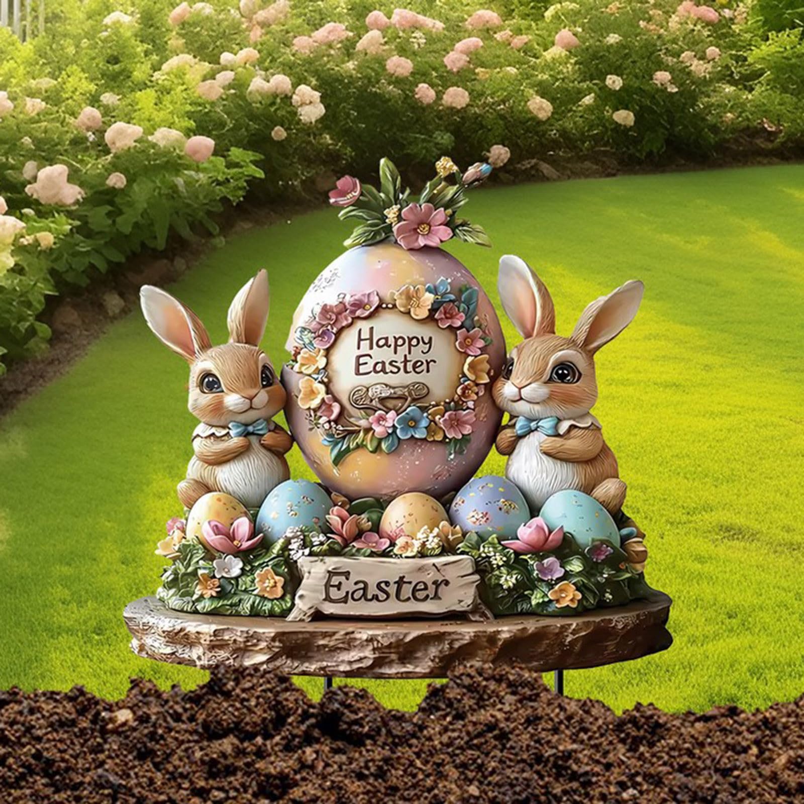 6 Stück Osterhasen Gartenstecker - Wetterfeste Osterdeko Outdoor, Frühlingsdeko Garten Mit Pfählen