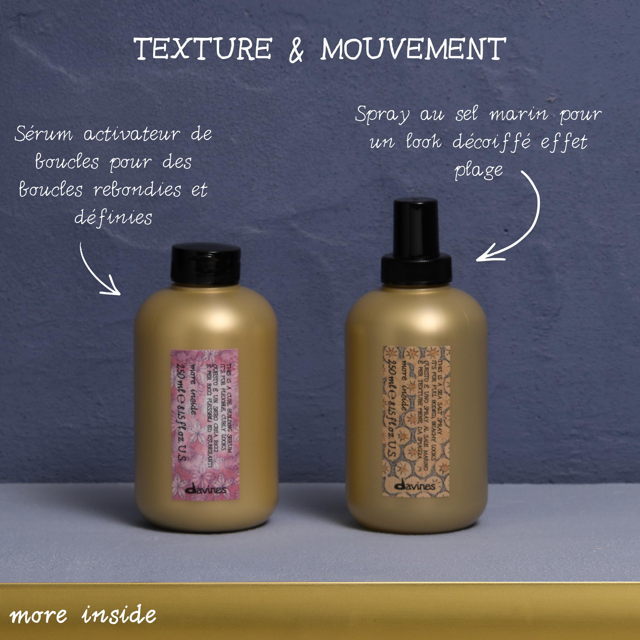 DAVINES More Inside Sea Salt Spray 250 ml pour adultes, avec format pratique, solution polyvalente