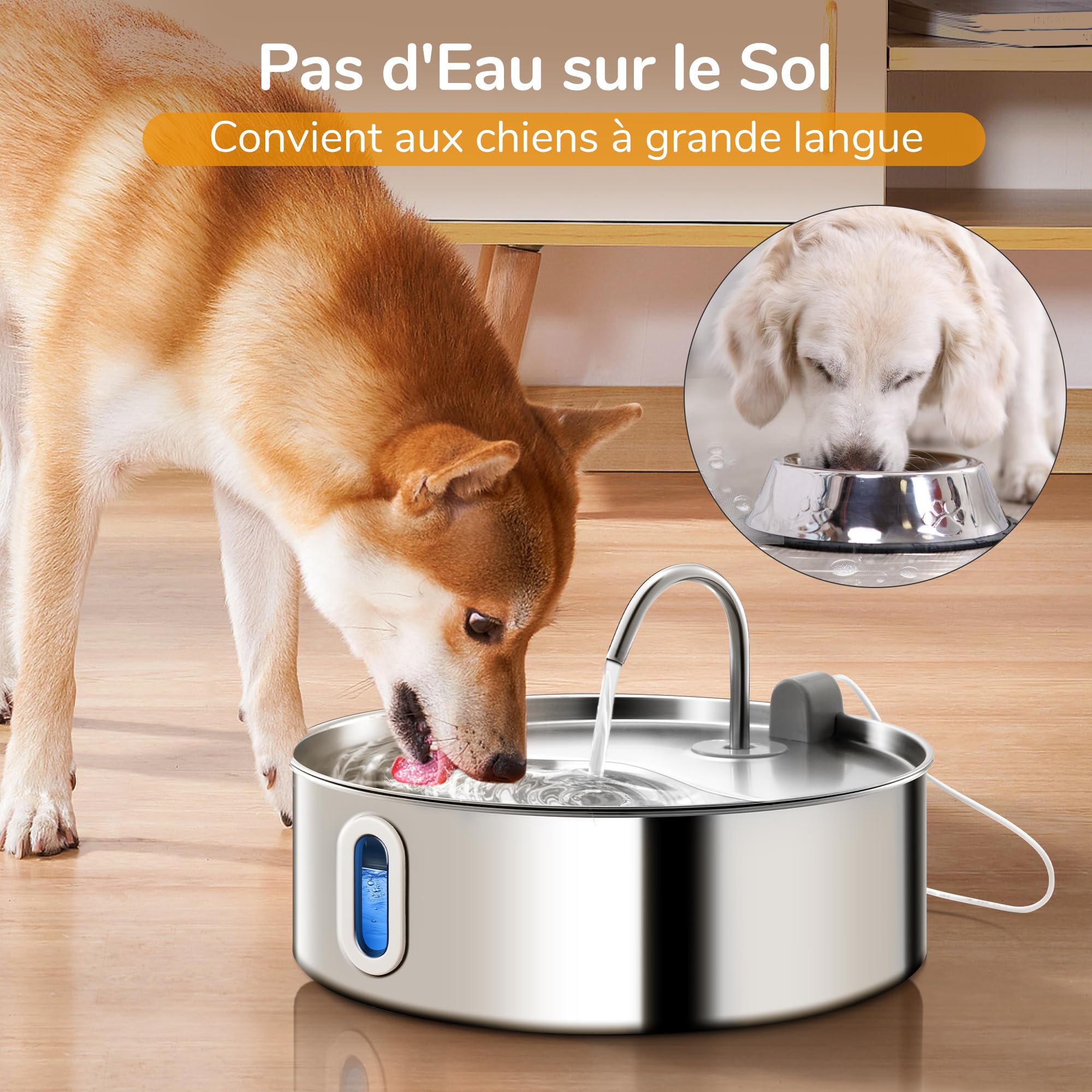 FUKUMARU Fontaine à Eau Chat et Chien, 7L Super Silencieuse en Acier Inoxydable avec Fenêtre Visible, Distributeur Eau Chat avec 3 Filtres de Remplacement