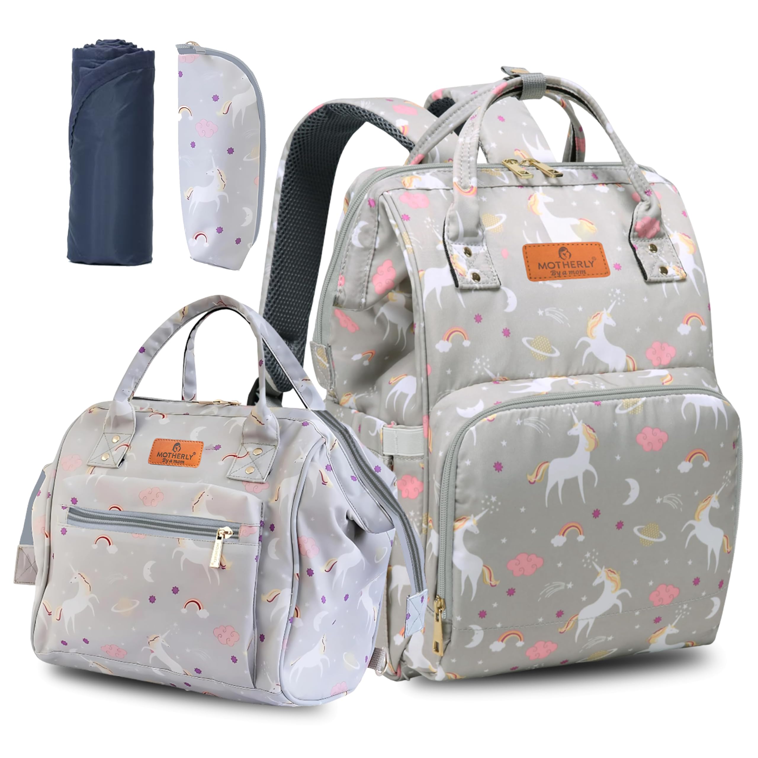 Motherly Elegant and Nano Diaper bag Combo for Mothers for Travel,Maternity Bag for Newborn Baby,Hospital Bag for Moms (Unicorn Grey)-image-24
