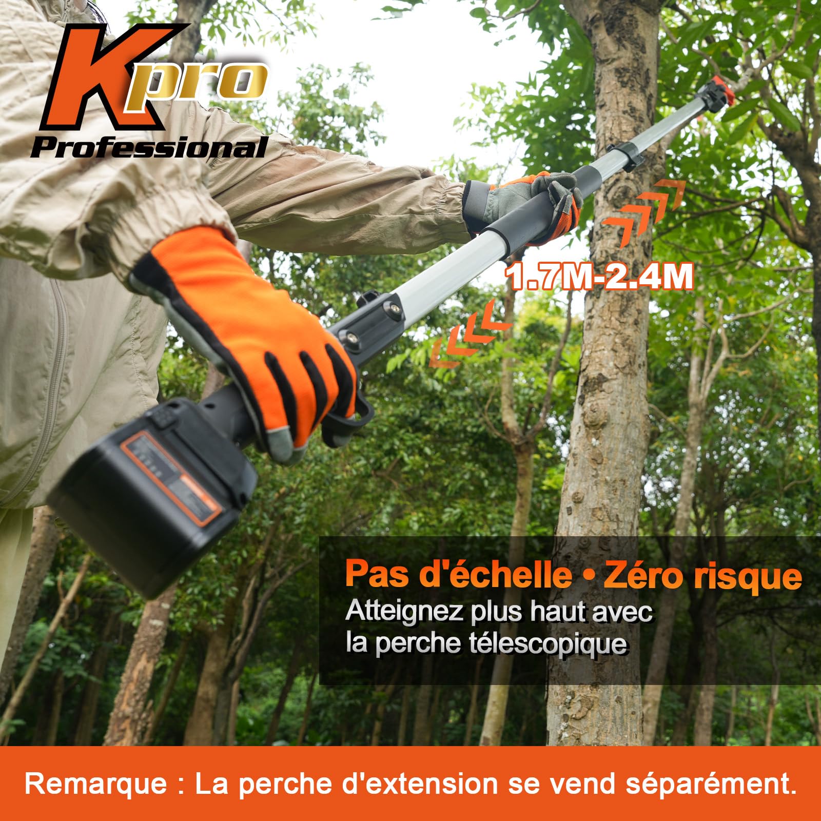 Kebtek 9035 Coupe-branches sans fil léger 35 mm Ciseaux électriques de jardin 21 V 4000 mAh Batterie Ciseaux de jardin professionnels compatibles avec rallonge manche télescopique ciseaux à buis