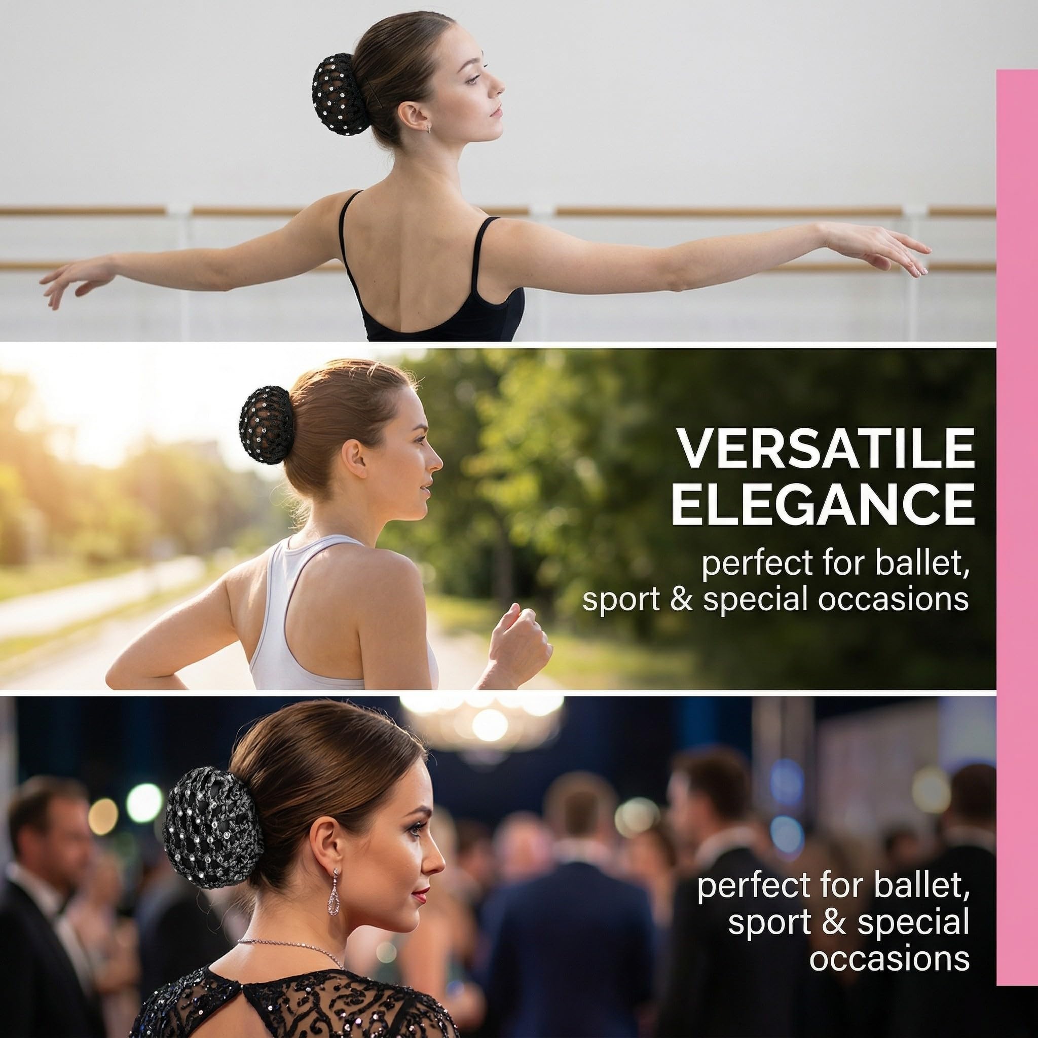 Retina per Capelli Chignon 2 Pezzi Nero – Invisibile, con Elastico per Danza, Balletto, Sport & Acconciature Perfette e Resistenti.