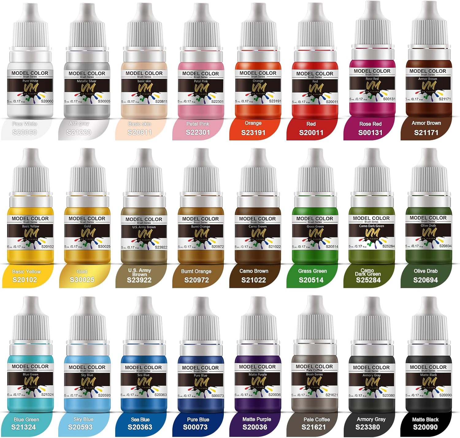 VM FIGURE Game Color Set Eco Friendly Water Based Color 24 Bottles x 5 ml (0.17 fl.oz.) Miniature Paint Set Acrylic Resin Pigment for Models, Miniatures, and Crafts
