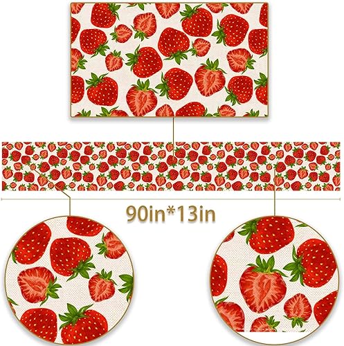 Miniatura 6 de Pudodo Camino de mesa de fresa primavera verano fruta fresa cumpleaños baby shower fiesta cocina comedor decoración del hogar 13 x 90 pulgadas