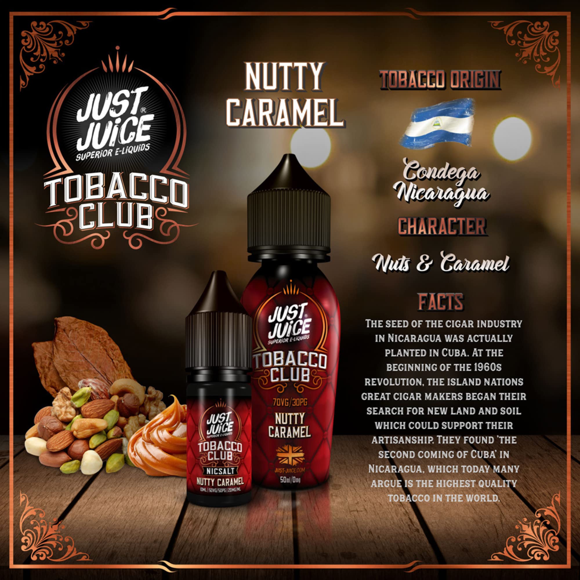 just juice tobacco club nutty caramel Just Juice Superior E-Liquids Vape Liquid with No Nicotine - Nutty Caramel  Tobacco Flavour