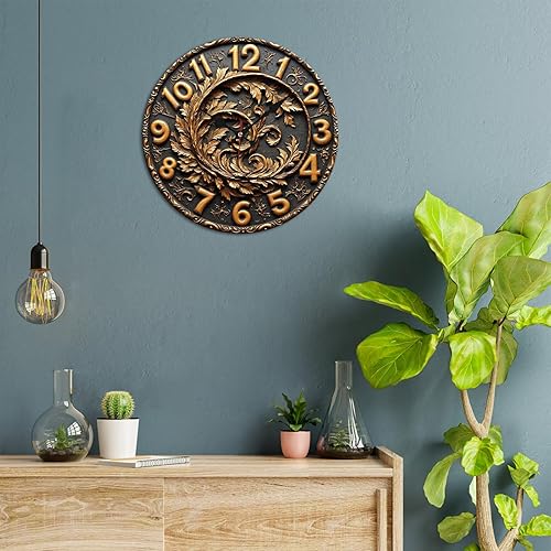 Miniatura 2 de Leaf Wreath Wooden Wall Clock with Bronze Finish 25x25cm