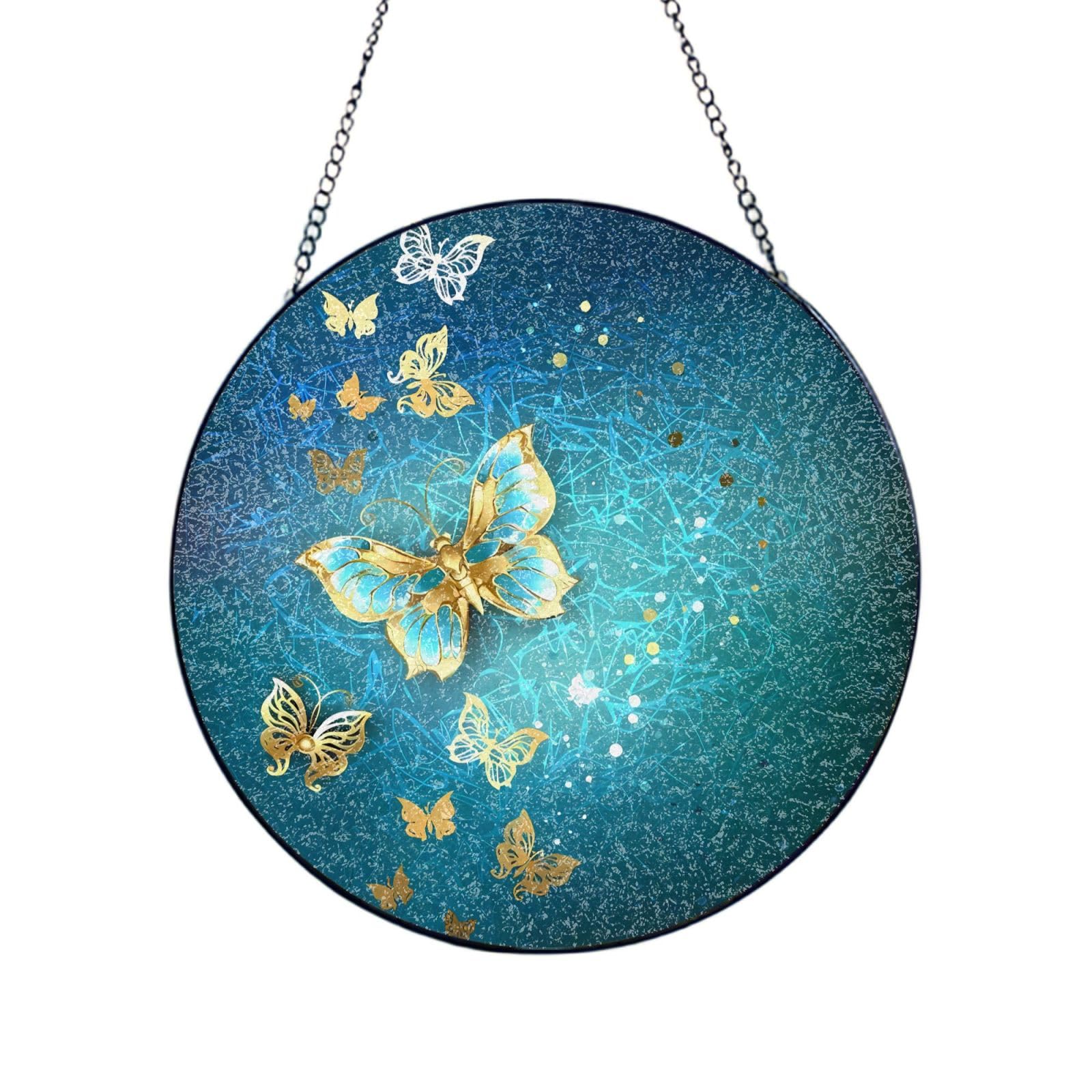 Phayah Butterfly Print Glass Window Hanging Sun Catchers Suncatcher Decor For Birthday For Home Garden Porch 8in（20cm）
