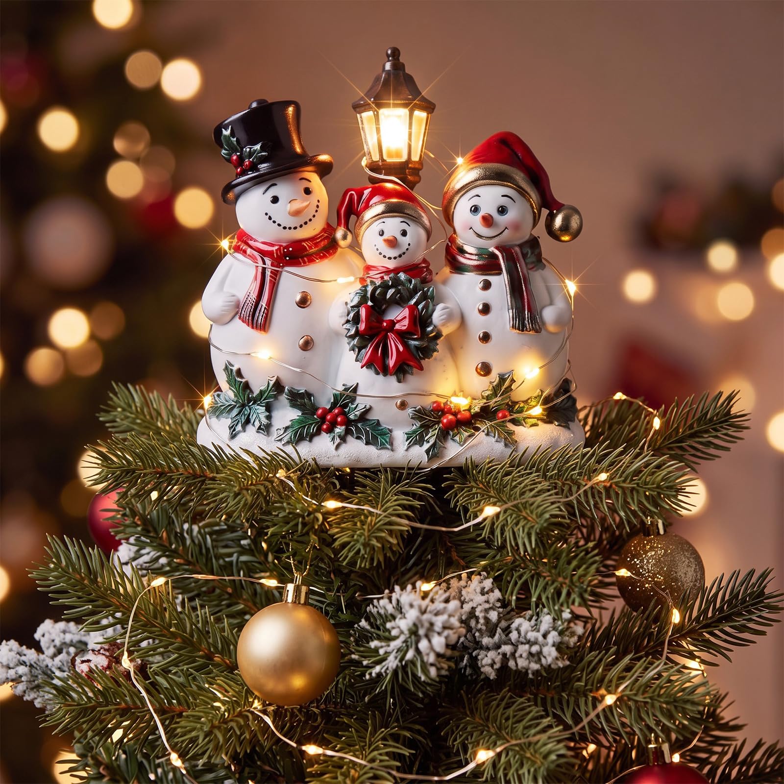 Arrowbash Puntale per albero di Natale illuminato con 20 luci LED, per cima dell'albero di Natale, elegante decorazione per le festività natalizie (pupazzo di neve)