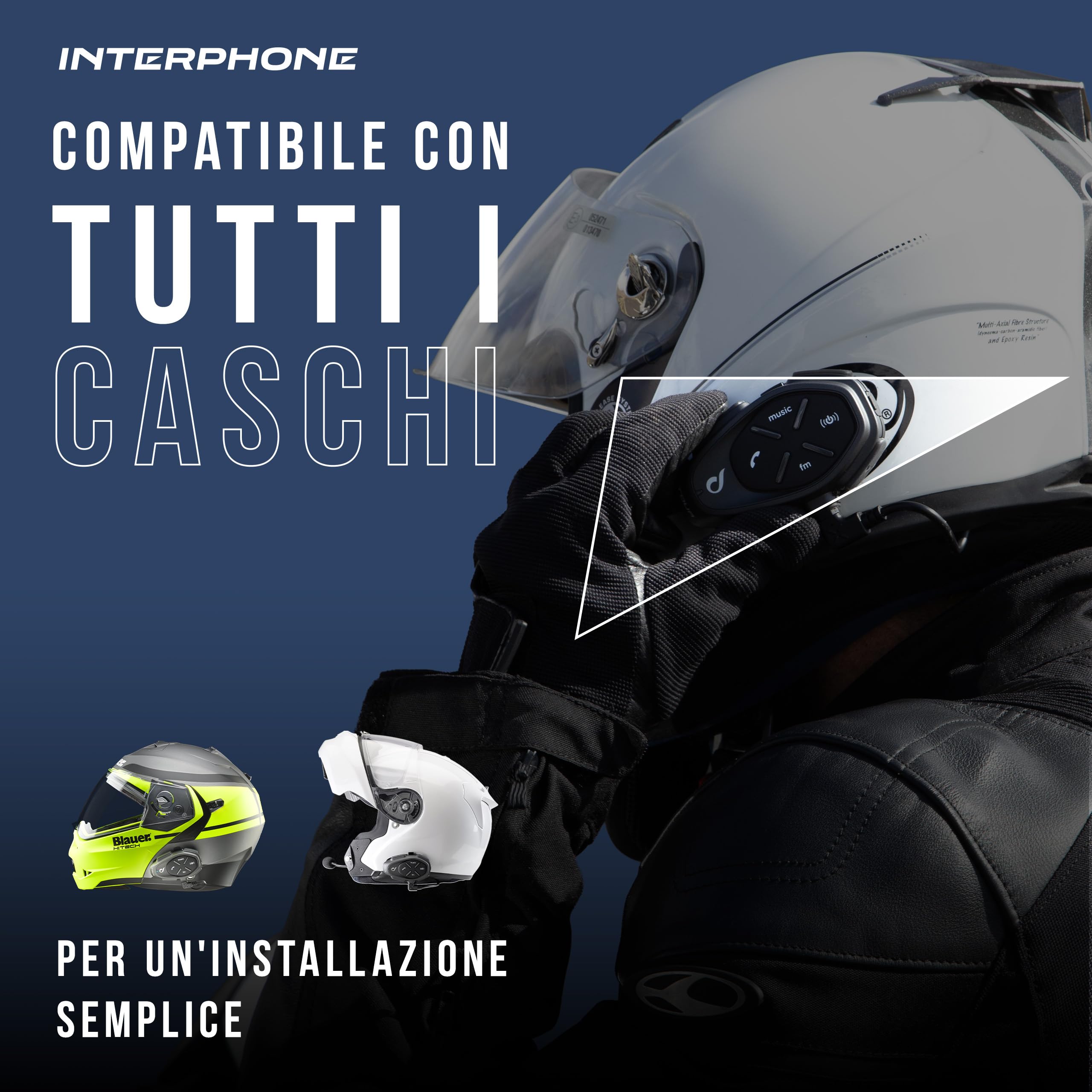 INTERPHONE TOUR - Doppio - Interfono Moto Bluetooth, Fino a 4 Motociclisti, Distanza 1.5 Km, Autonomia 25 Ore, Fast Charge, Radio, Mp3, GPS, Impermeabile, Universale.