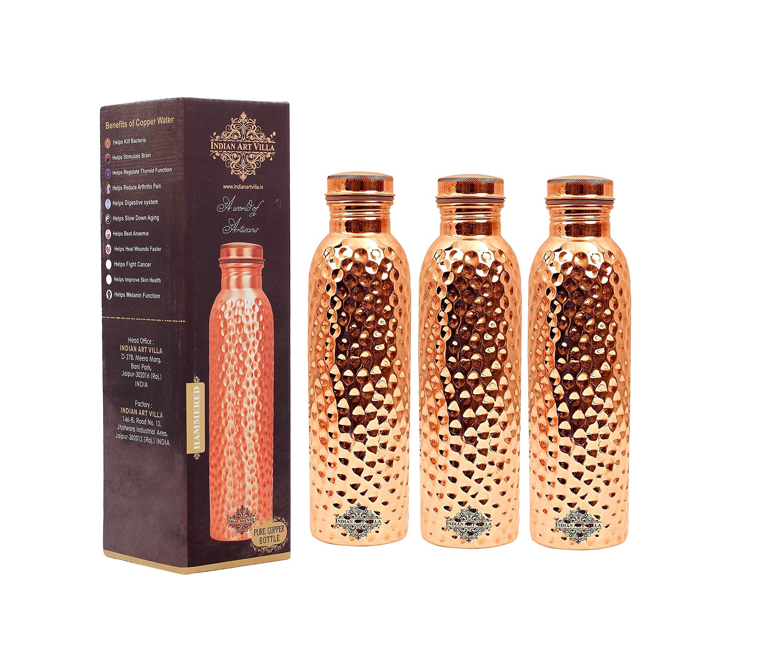 See full amazon price history chart for INDIAN ART VILLA Pure Copper Leak Proof Bottle with Hammered Shine Finish Design, Drinkware & Storage Purpose, Ayurvedic Health Benefits, Volume-750 ml, Pack of 3 INDIAN ART VILLA Pure Copper Leak Proof Bottle with Hammered Shine Finish Design, Drinkware & Storage Purpose, Ayurvedic Health Benefits, Volume-750 ml, Pack of 3 (B07N68PH9B) Amazon Price History, Amazon Price Tracker