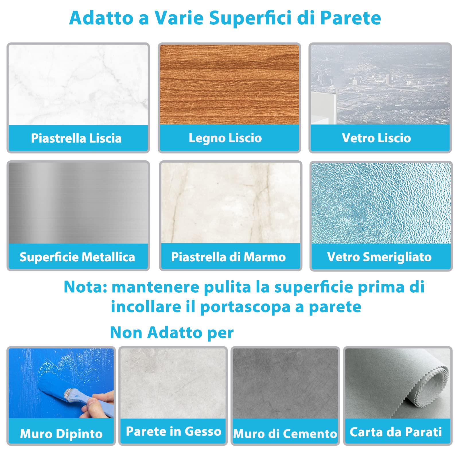 HOMEASY Portascope da Muro Adesivo Appendibile 4 Pezzi, Acciaio Inossidabile per Cucina Bagno Giardino, Nero