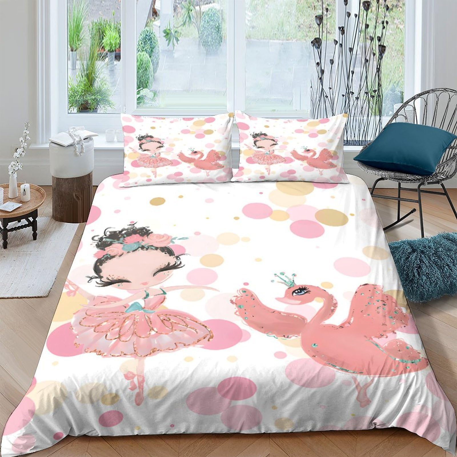 Ctjqhvkz Style-5 3D Printed Ballerina Swan Fitted Sheet Microfiber Soft Pink Cartoon Mattress Cover For Bedroom Dorm Decorative Protection Single（135X200cm）