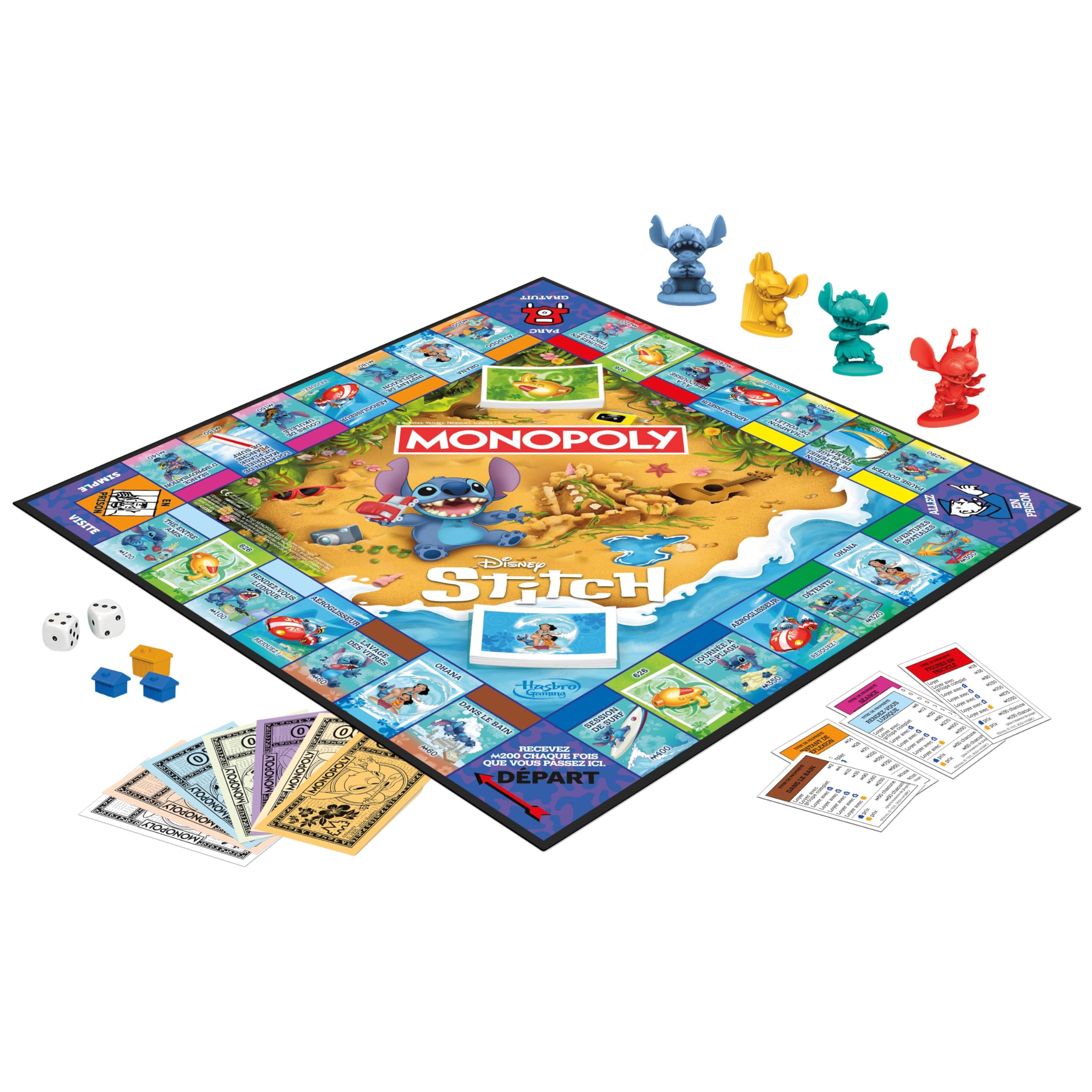 Monopoly: Disney Stitch gra planszowa, rodzinna gra handlowa z żetonami o tematyce ściegowej, kartami i lokalizacjami, szybka do nauki, zabawa do powtórki, dla 2-6 graczy, wiek 8+, idealny wybór na