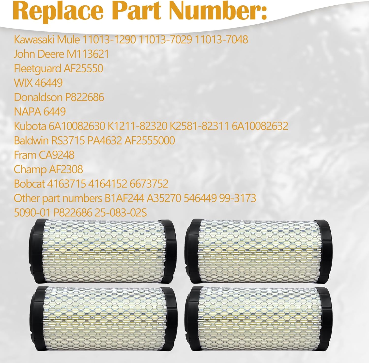 4-Pack Air Filter Compatible with Kawasaki Mule 11013-1290 11013-7029 11013-7048 John Deere M113621 Fleetguard AF25550 Donaldson P822686 Baldwin RS3715 WIX 46449