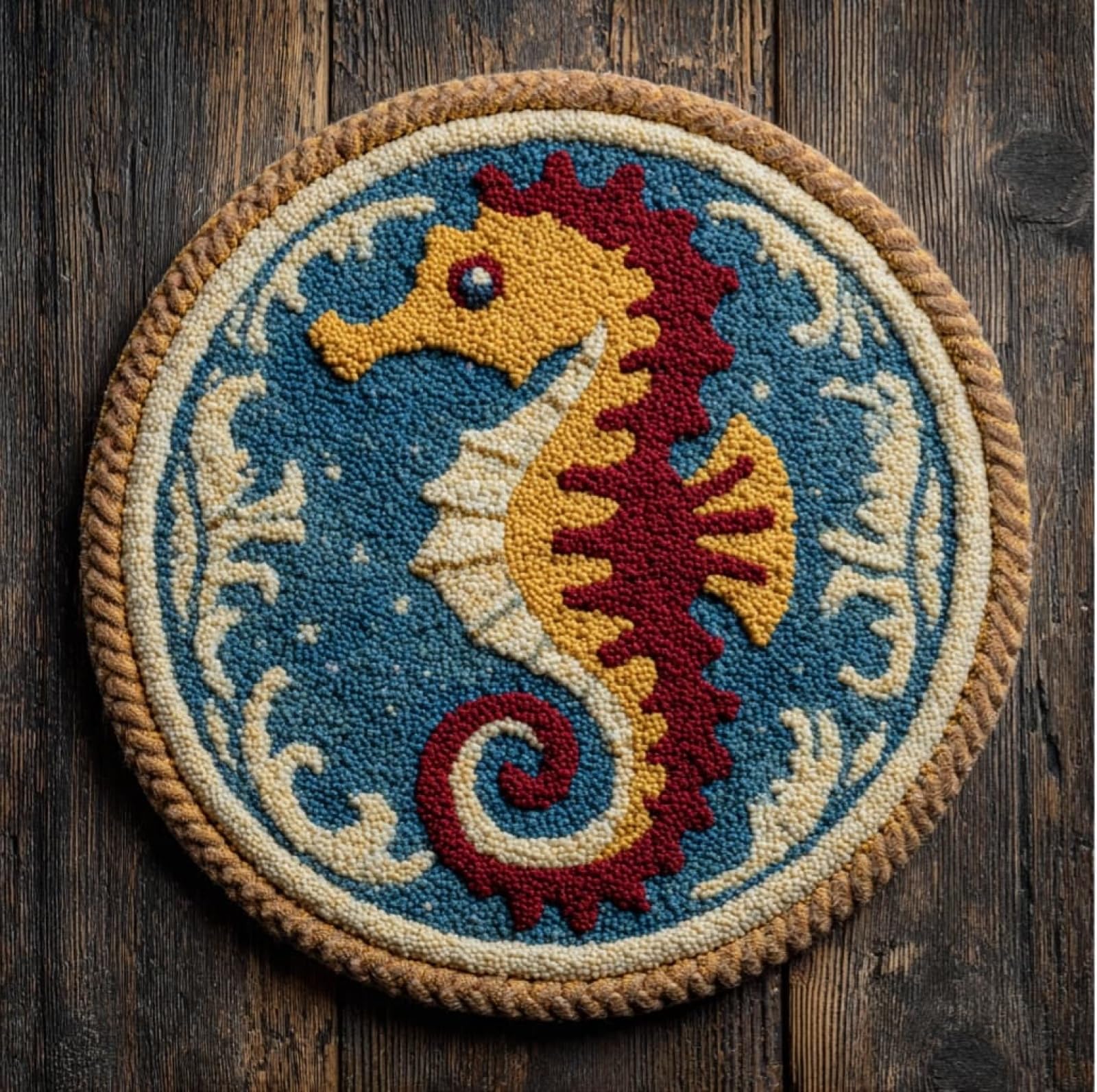WallustrioaW Latch Hook Rug Kits for Adults Beginners,Animal Seahorse,DIY Craft Doormat Carpet Making Kit Tapestry Gift Home Decorations,50x50cm