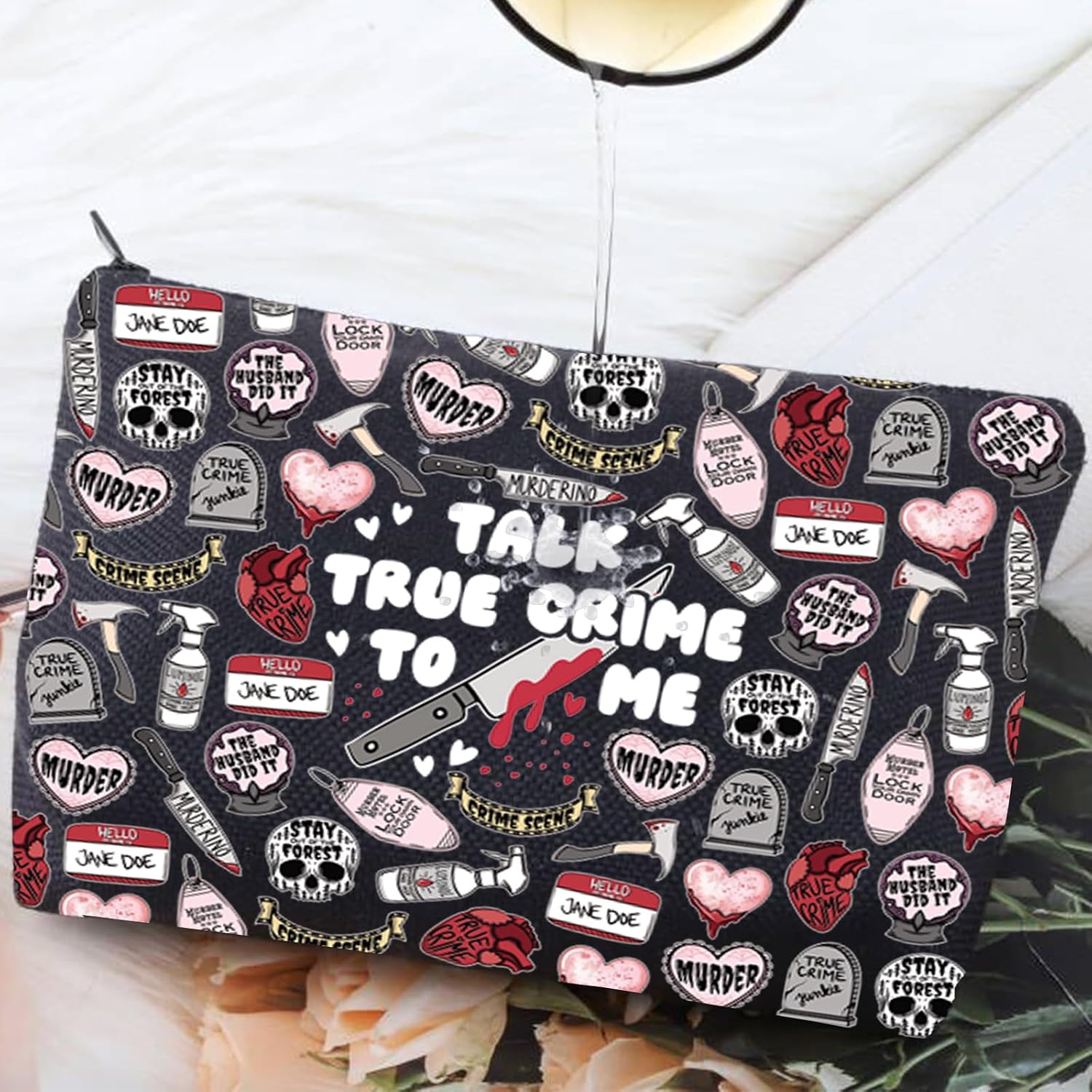 G2TUP Crime Show Fans Gift Talk True Crime to Me Canvas Zipper Makeup Bag Funny Serial Killer Gift for Her (Talk True Crime New)