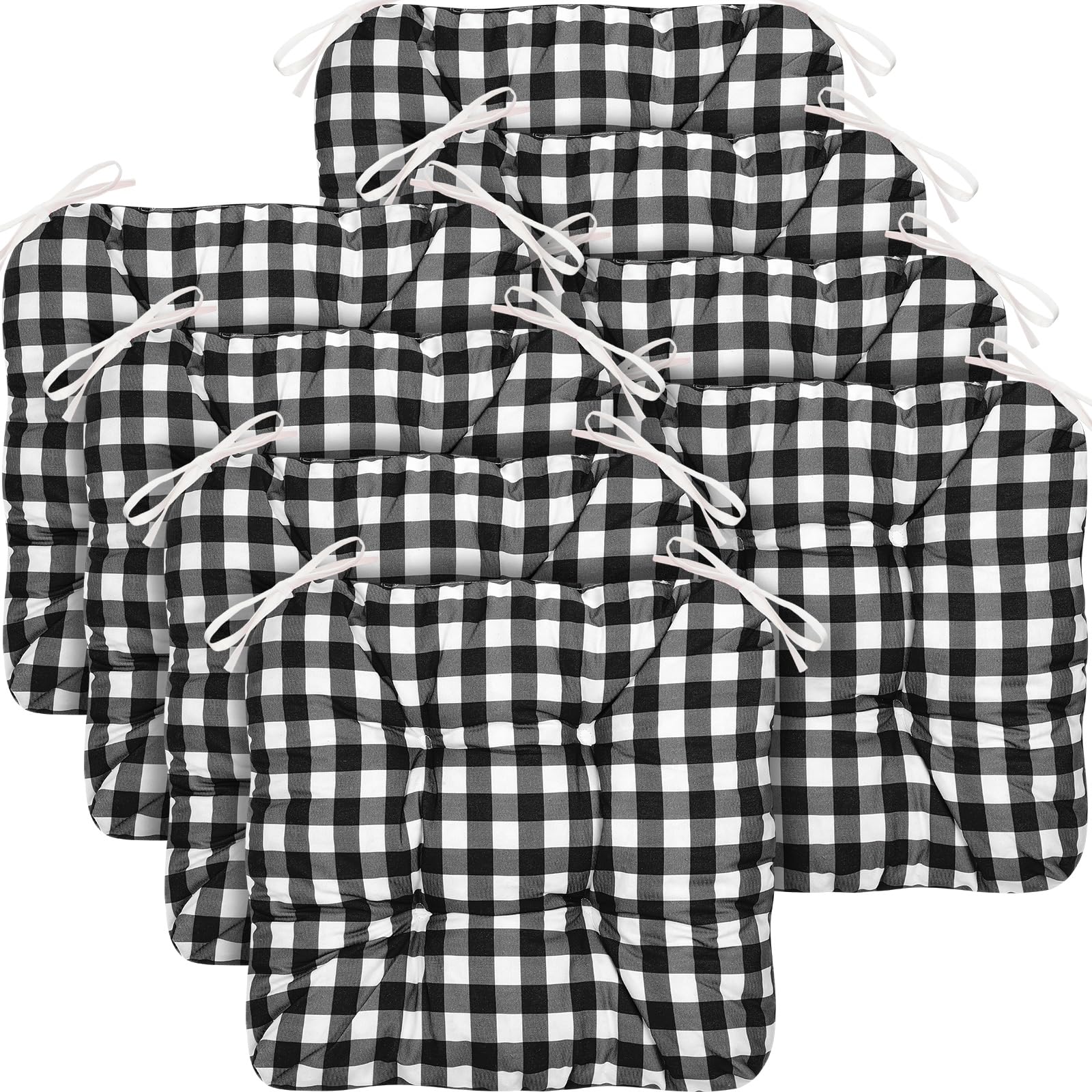 Geetery 8 Pack Chair Cushions for Dining Chair Kitchen Seat Pads with Ties Buffalo Plaid Soft Comfy Square Seat Pads for Home, Outdoor, Patio, Room (Black,White)