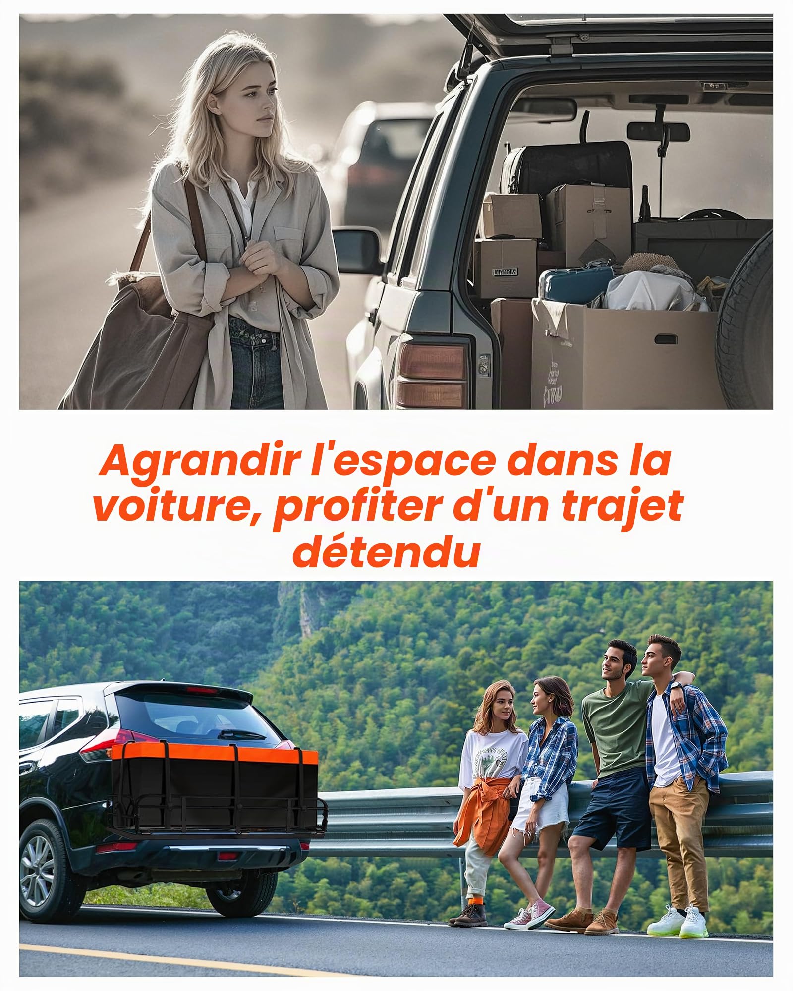 Porte-bagages en softshell pour attelage de remorque, Noir et orange., 21 Kubikfuß