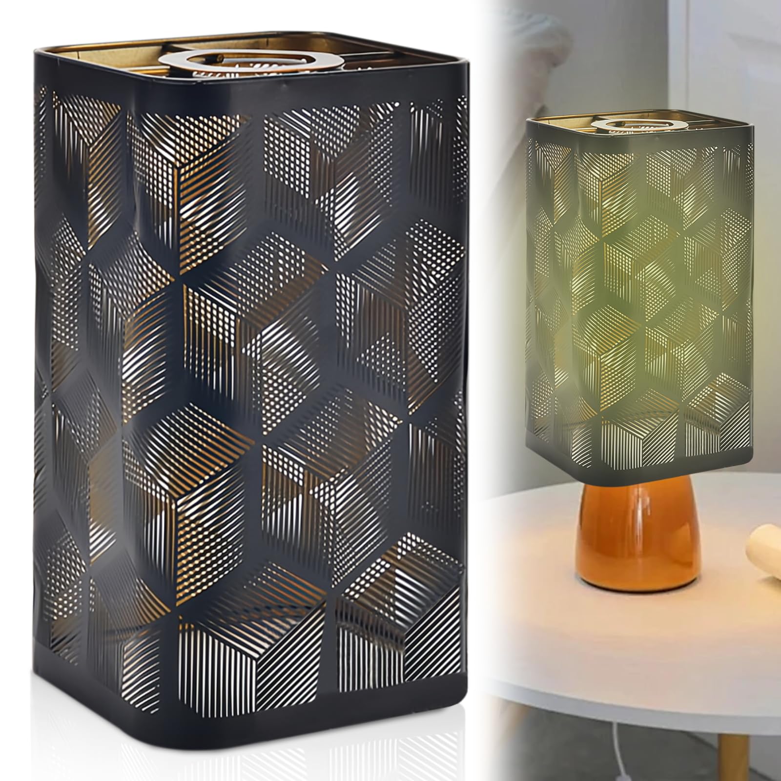 Abat-jour métallique creux, 12x20 cm, motif floral rétro, lampe de table avec abat-jour carré amovible pour ampoules E27 et E26