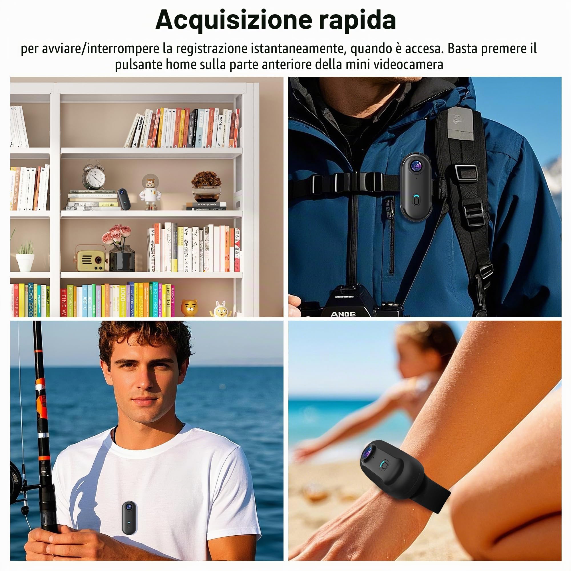 Mini Action Cam 4K 30FPS con Scheda da 64 GB, Fotocamera Portatile con Supporto Girevole a 360° e Clip Magnetica, Bodycam Impermeabile per Animali Domestici, Ciclismo, Nuoto, Vlogging, Nero