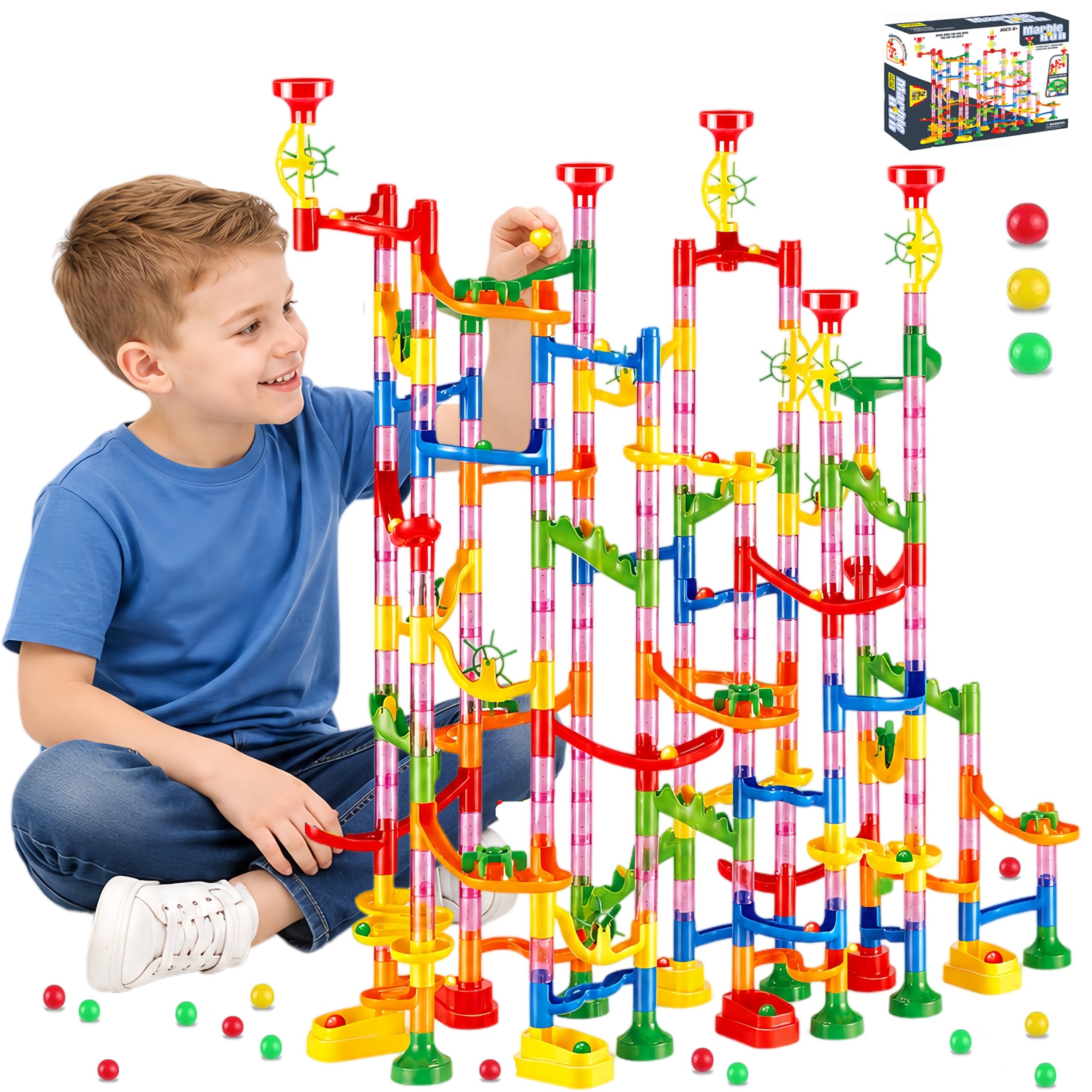 Muslecid 232 PCS Marble Run STEM Building Toys for 3+ Years, Creative Marbel Run with 45 Colourful Plastic Marbles, Educational Construction Track Set, Gift for 3 4 5 6-8-12 Year Olds Boys Girls